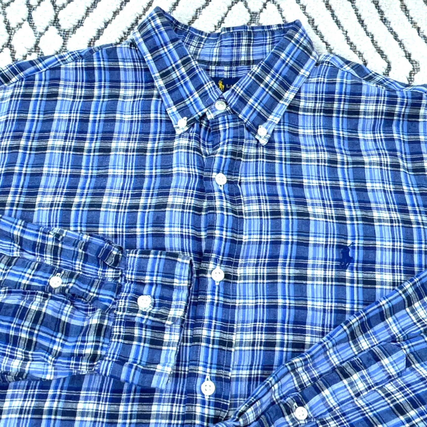 Ralph Lauren Ralph Lauren Linen Shirt Men XL Blue Button Up Tartan Plaid Dress Casual Pony 93 Size US XL / EU 56 / 4 - 4 Thumbnail