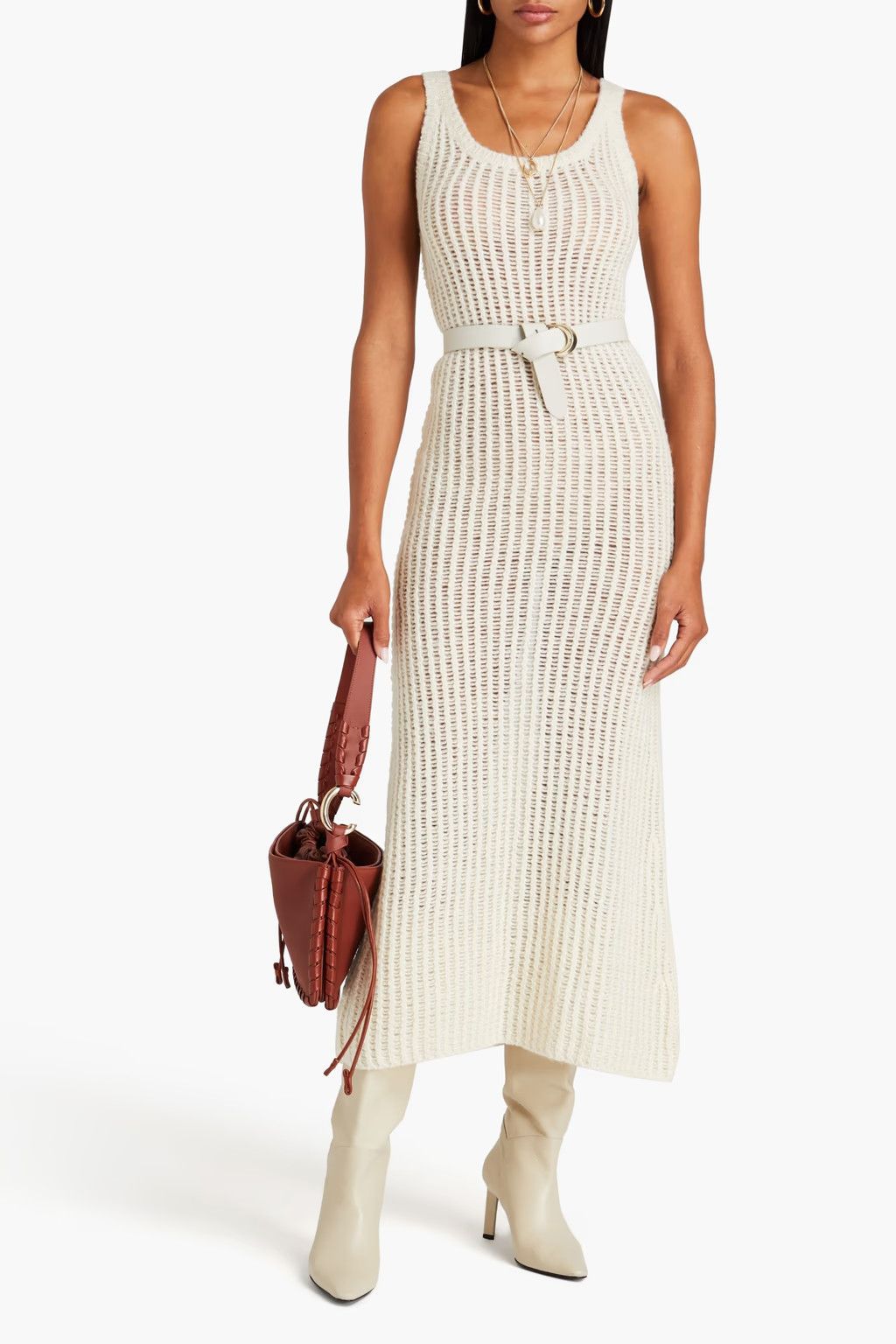 Chloe o1y0825 Midi Dress in Ivory Size M / US 6-8 / IT 42-44 - 2 Thumbnail