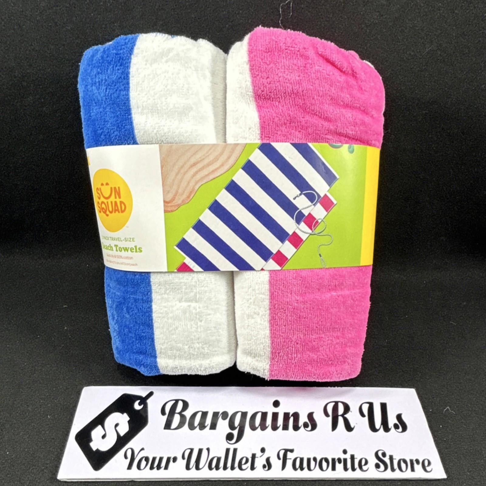 Other Sun Squad 2 Pack Travel-Size Beach Towels White Pink Blue Size ONE SIZE - 1 Thumbnail