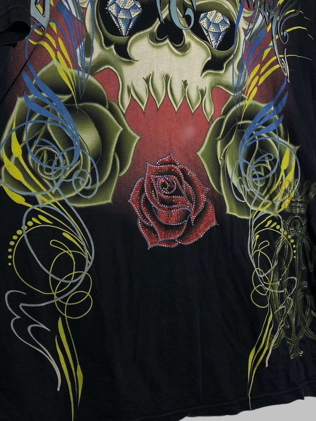 Christian Audigier 🔥 Y2K CHRISTIAN AUDIGIER SKULL ROSES TATTOO TEE GOTHIC VIBES Size US XL / EU 56 / 4 - 6 Thumbnail