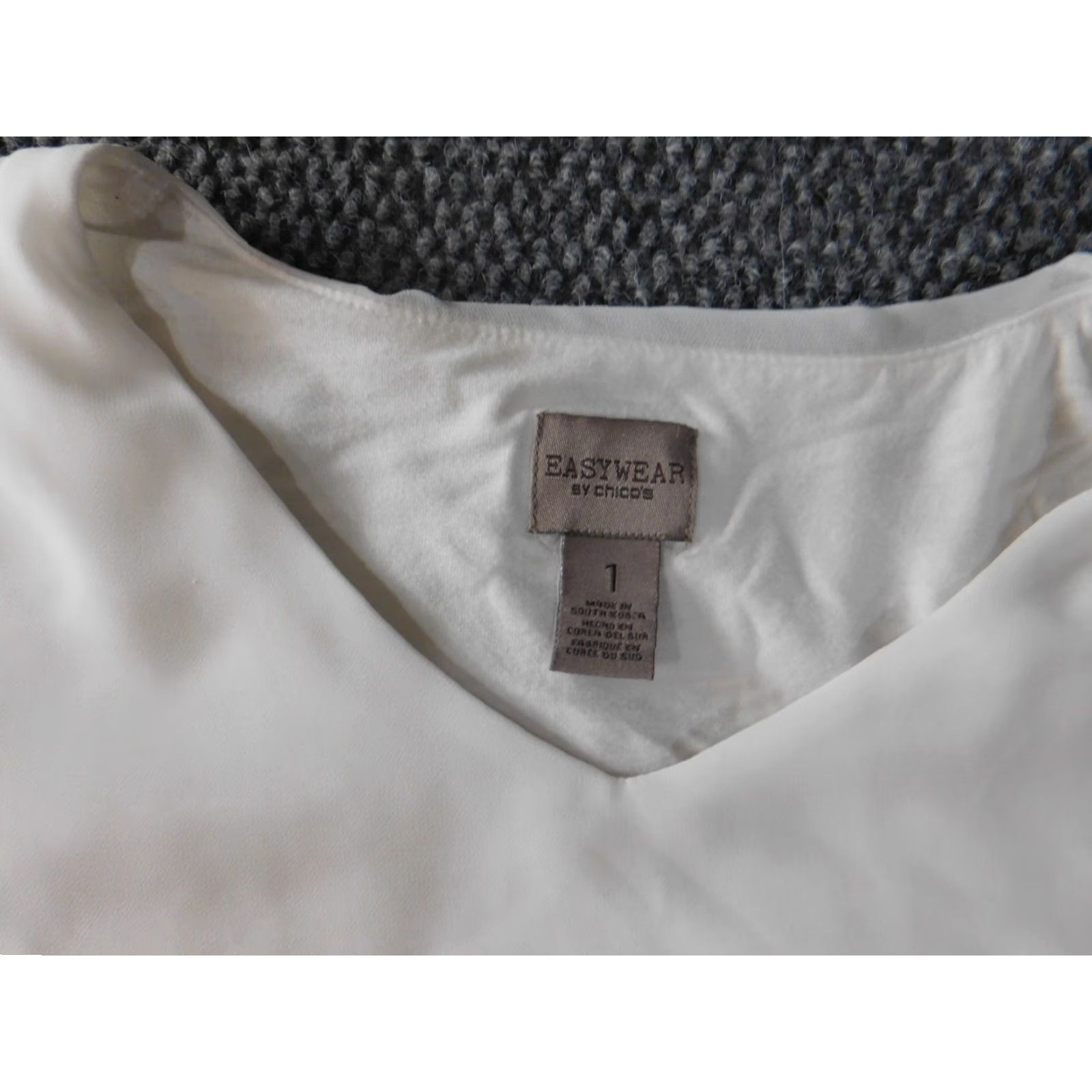 Vintage Chicos Blouse Shirt Womens 1 White V-Neck Pullover Stretch Rayon Polyester Spandex Knit Casual Regular Long Sleeve Classic Basic Polo Size XS / US 0-2 / IT 36-38 - 6 Thumbnail