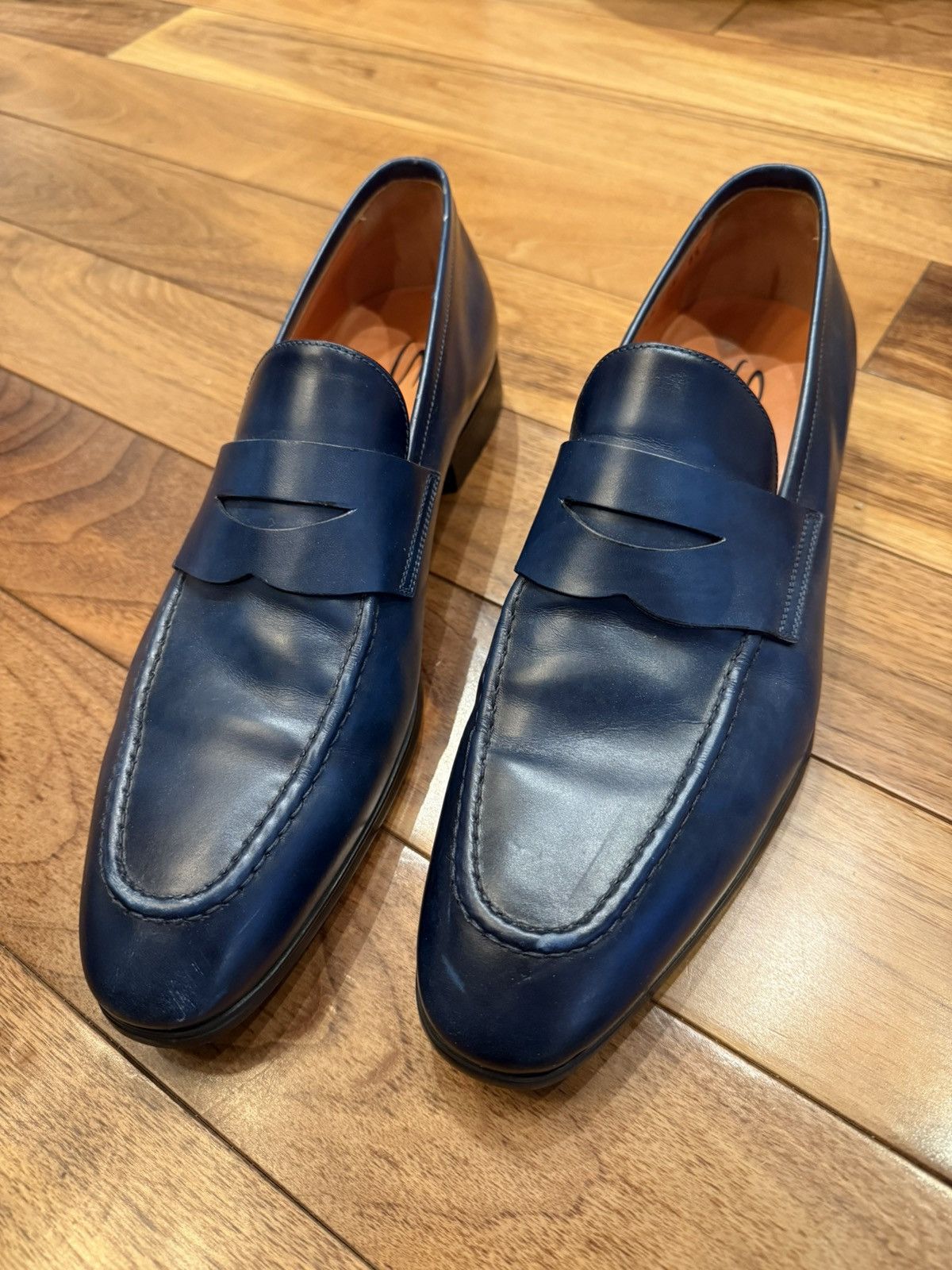 Santoni Santoni Men's Blue Leather Carlo Penny Loafer Size US 9.5 / EU 42-43 - 3 Thumbnail
