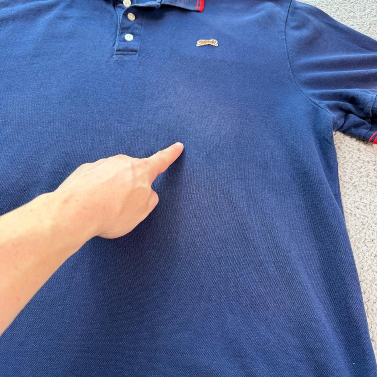 Le TIGRE Le Tigre Polo Shirt Mens Large Navy Blue Red Tipped Cotton Size US L / EU 52-54 / 3 - 8 Thumbnail