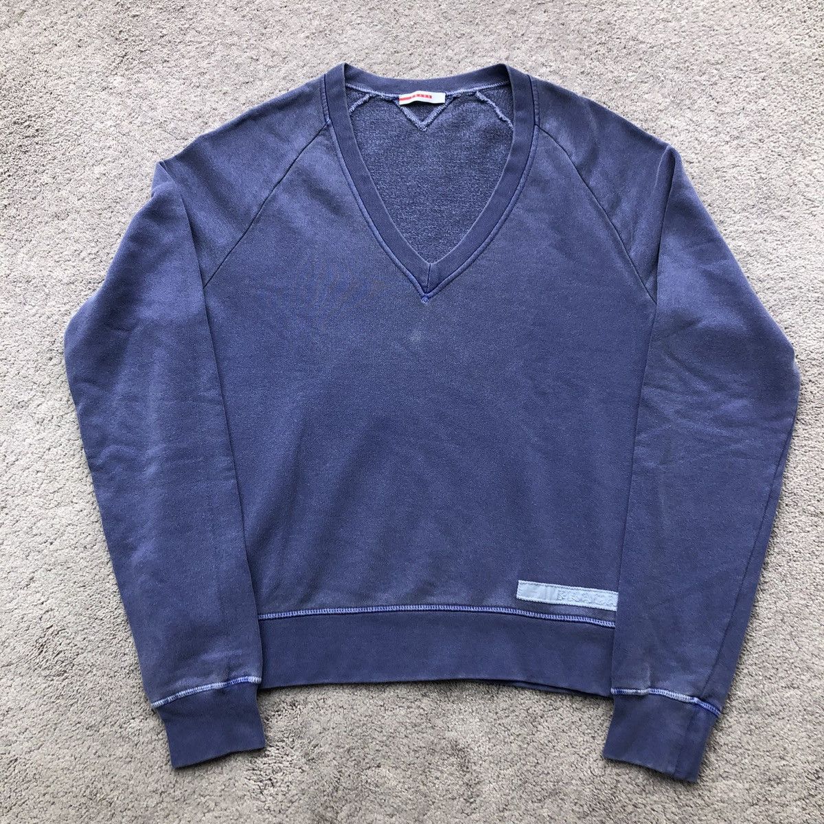 image of Prada Overdyed V Neck Sweater Sweatshirt Jumper in Blue, Men's (Size Medium)