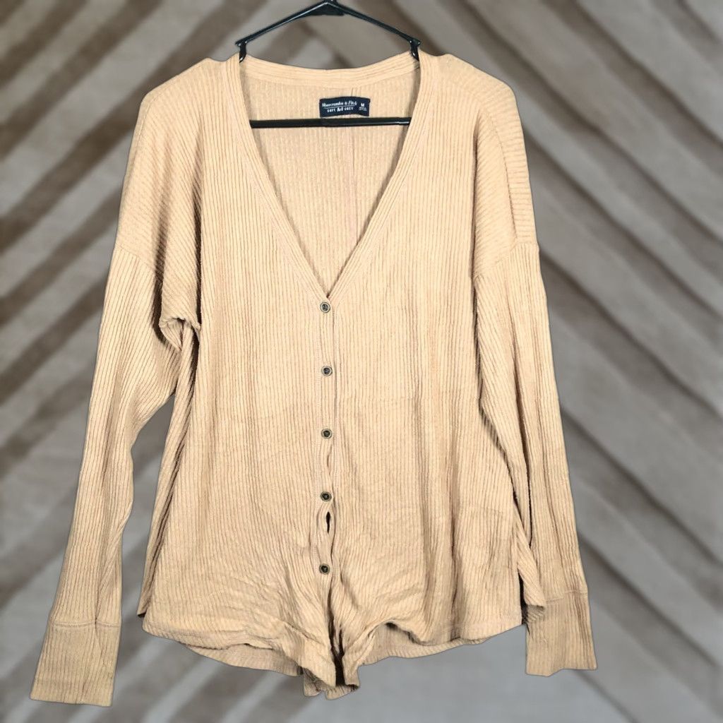 Abercrombie & Fitch Abercrombie & Fitch Womens Sweater Cardigan Knit V-Neck Brown M Front Tie Stretch Cozy Soft Size M / US 6-8 / IT 42-44 - 1 Thumbnail