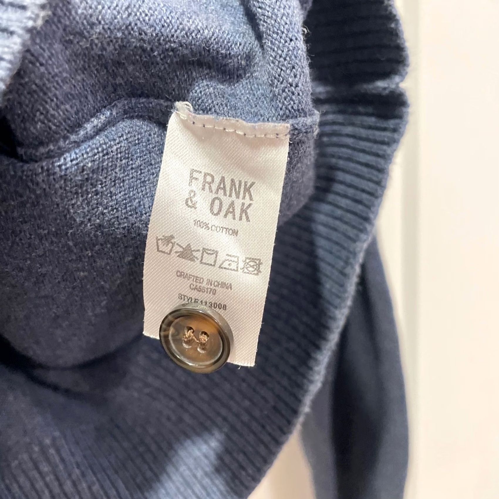 Vintage Frank & Oak Mens Henley Sweater Blue Cotton Knit Pocket Pullover Large F113008 Size US L / EU 52-54 / 3 - 4 Thumbnail