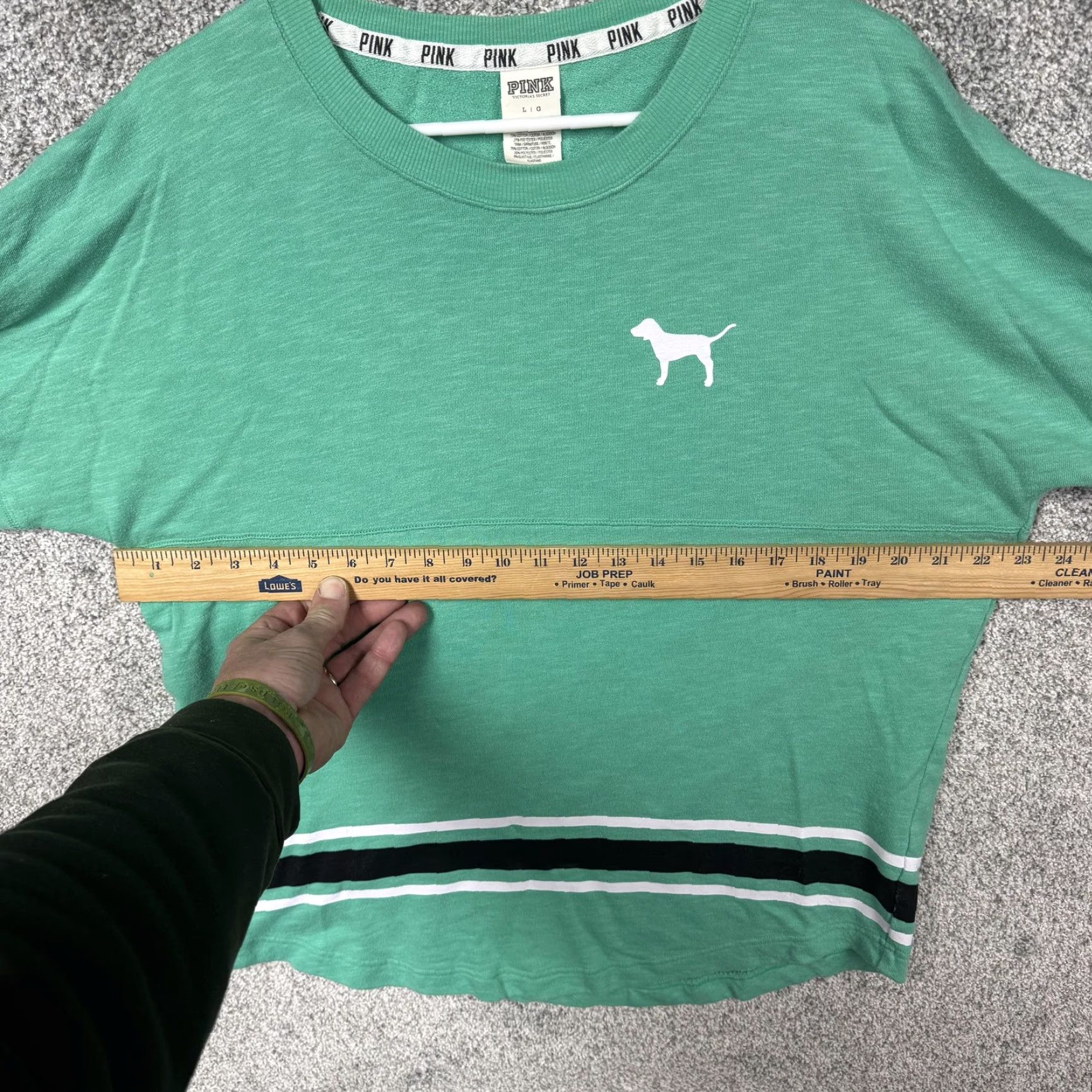 Vintage PINK Victoria's Secret Shirt L Green Jersey Striped Varsity 86 Retro Sporty Womens Long Sleeve Crew Neck T-Shirt Size L / US 10 / IT 46 - 4 Thumbnail