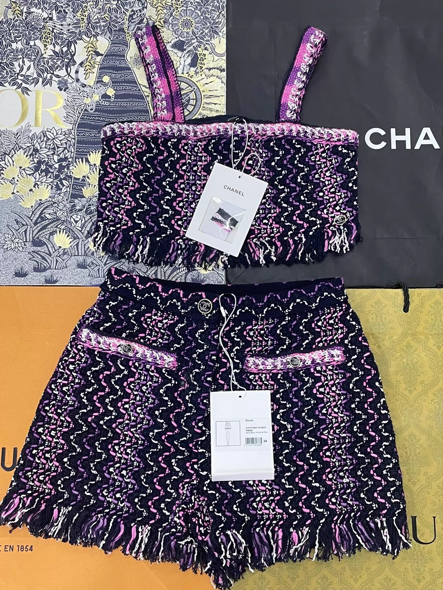 Chanel Chanel Purple & Black Woven Tassel Cami Crop Top Size XS / US 0-2 / IT 36-38 - 1 Thumbnail