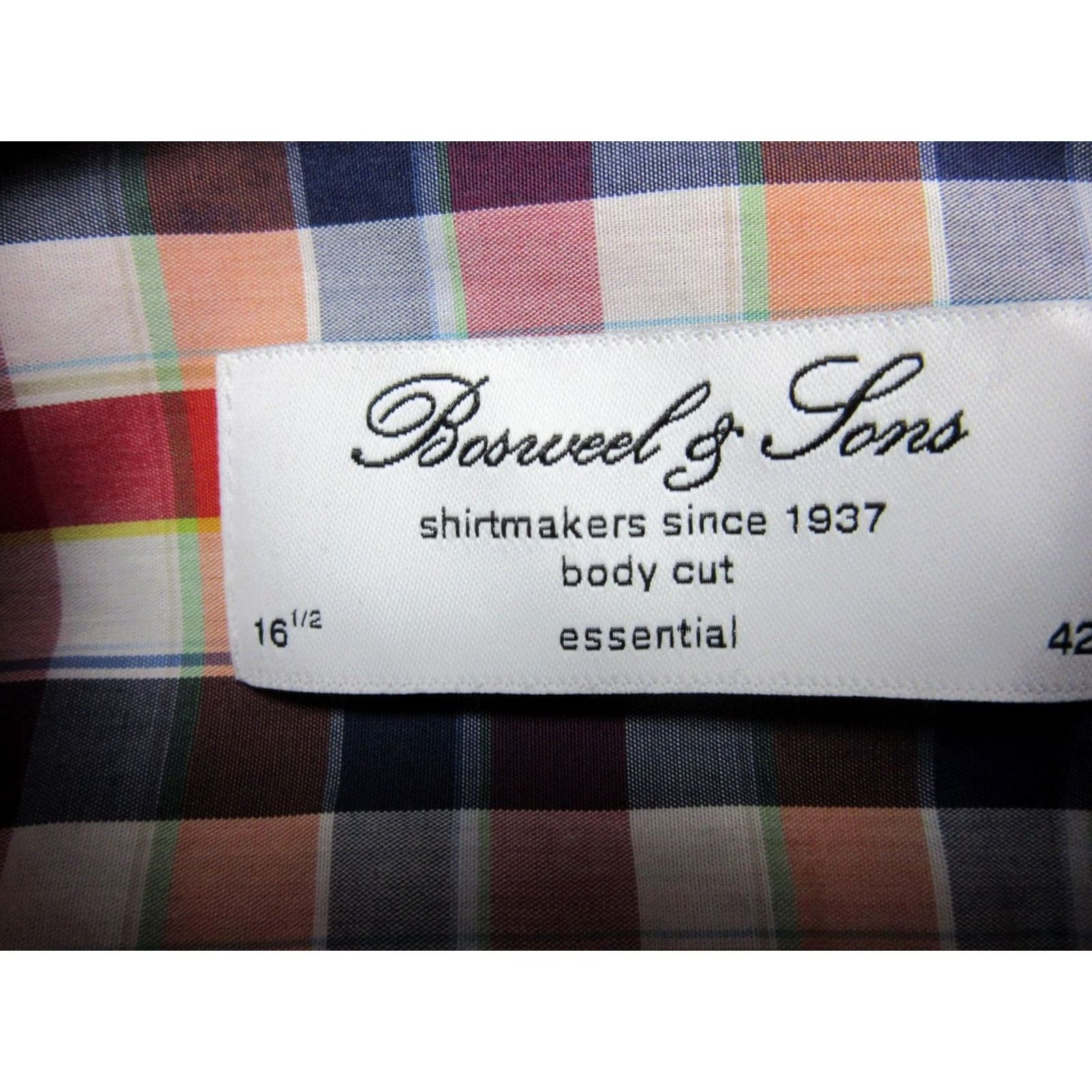 Essentials Boswell & Sons Shirt Mens 16.5 42 Red Blue Tartan Plaid Essential Flip Cuff Size US XL / EU 56 / 4 - 4 Thumbnail