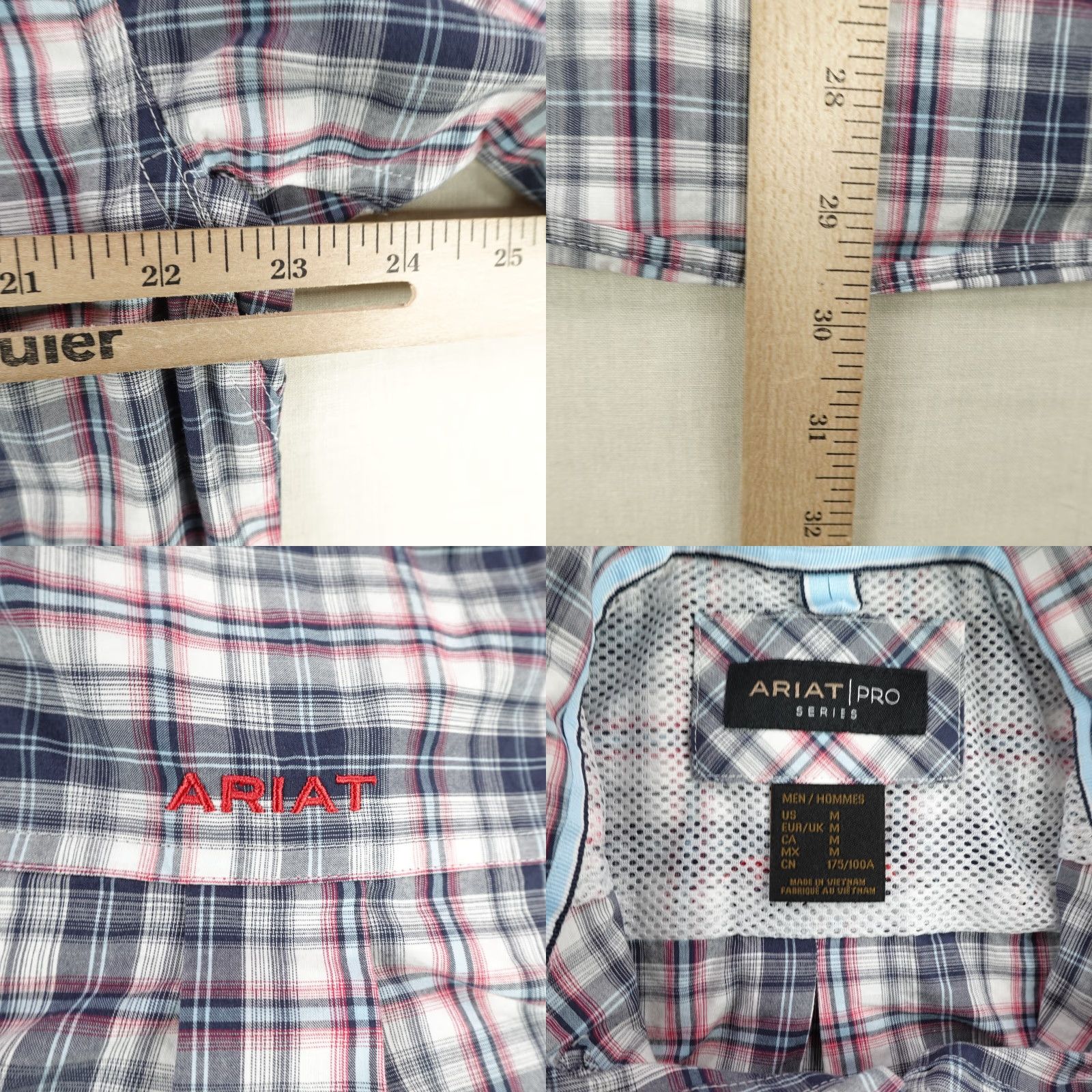 Ariat Ariat Shirt Mens Medium Gray Red Plaid Pro Series Button Up Western Rodeo Ranch Size US M / EU 48-50 / 2 - 8 Thumbnail