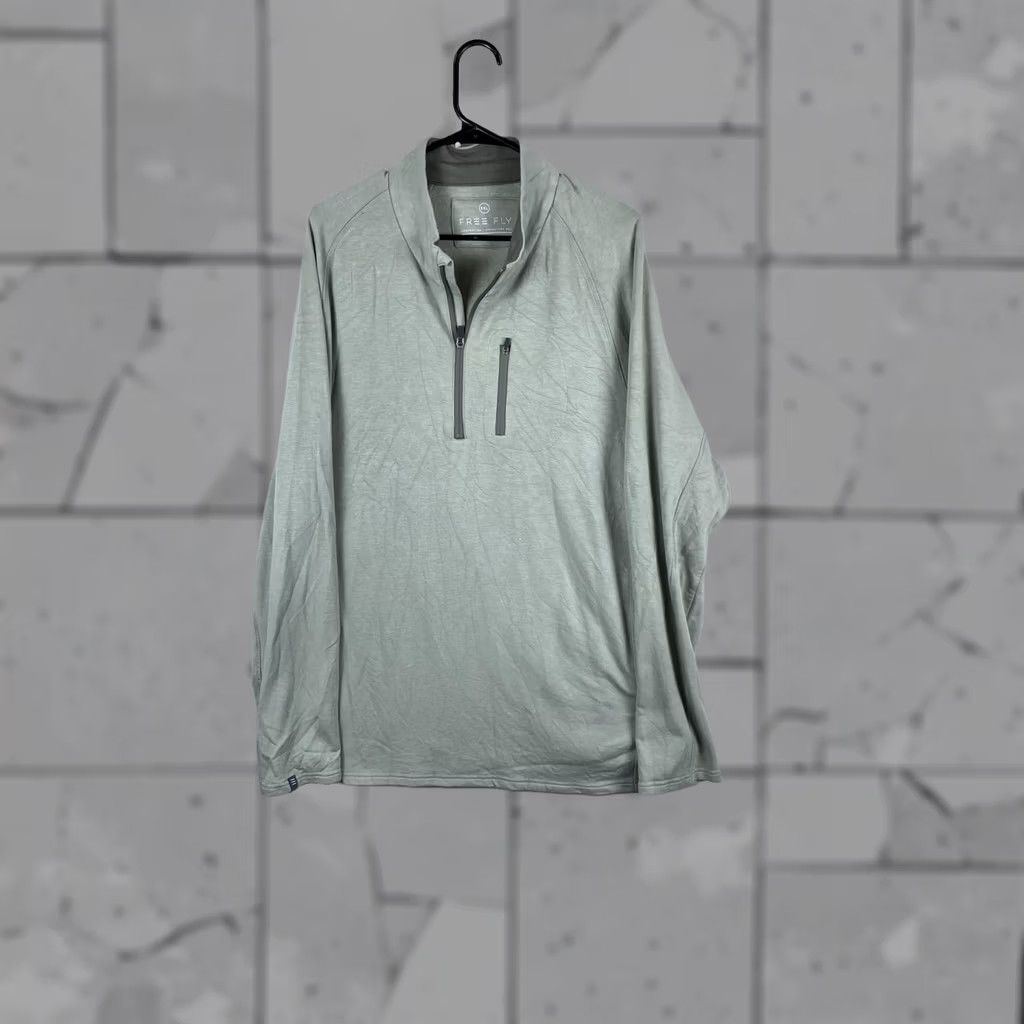 Vintage Free Fly Mens 3XL Green Quarter Zip Pullover Bamboo Performance Lightweight Raglan Sleeve Mock Neck Sweatshirt Size US XXL / EU 58 / 5 - 1 Thumbnail