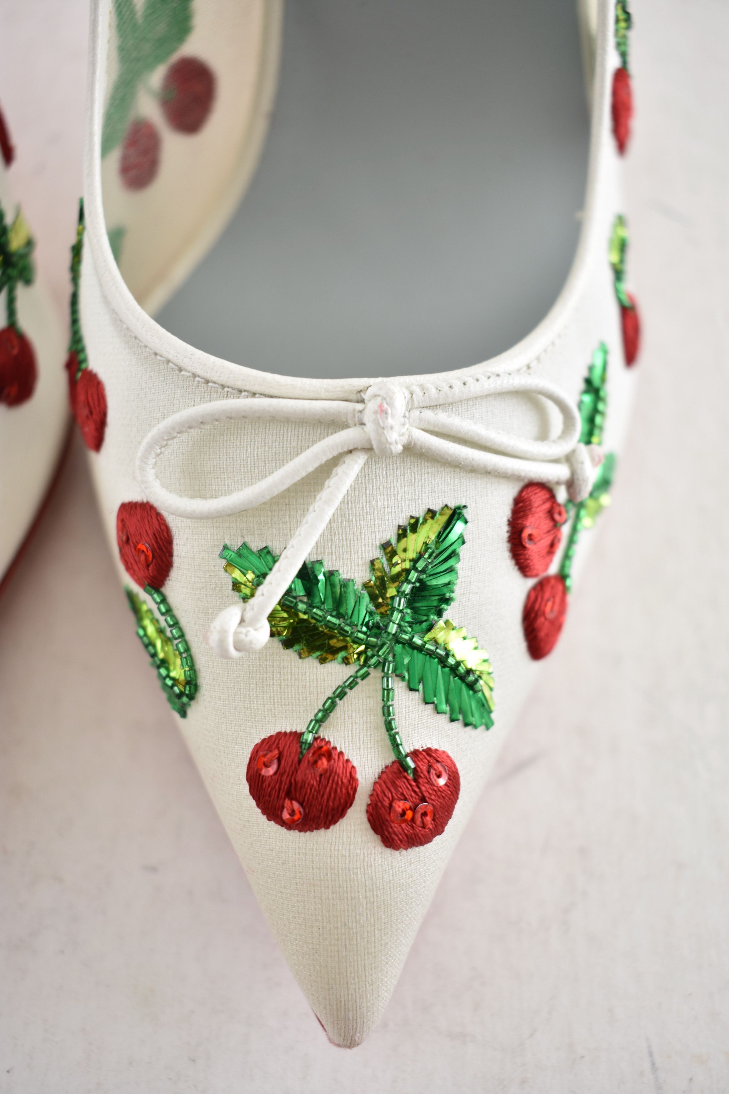 Christian Louboutin Cherrypump 100 Latte White Organza Red Cherry Pump Heel 39.5 Size US 9.5 / IT 39.5 - 14 Thumbnail
