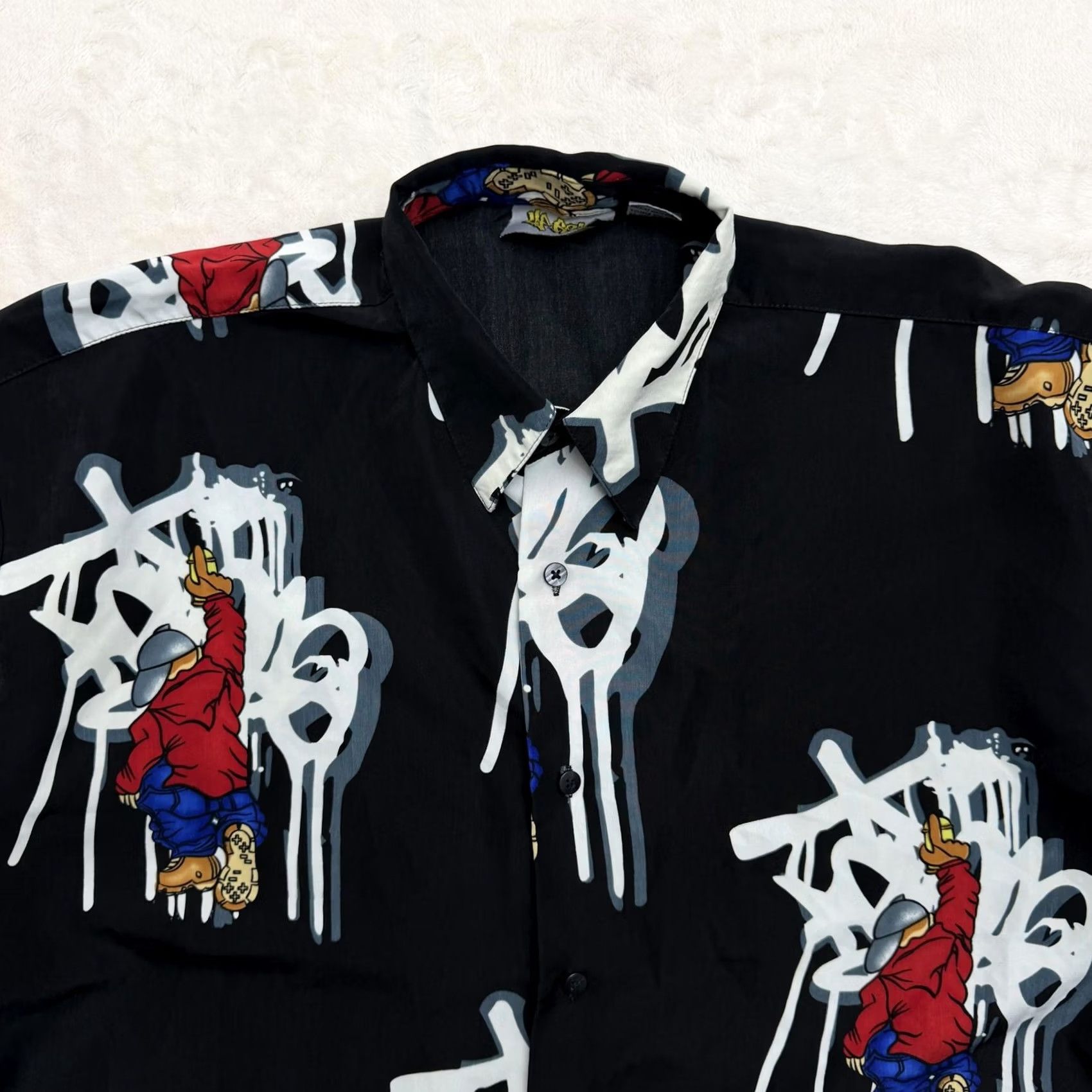Vintage VINTAGE Up Rok Shirt Mens Large Black Graffiti Graphic Hip Hop Button Up Streetwear Size US L / EU 52-54 / 3 - 2 Thumbnail