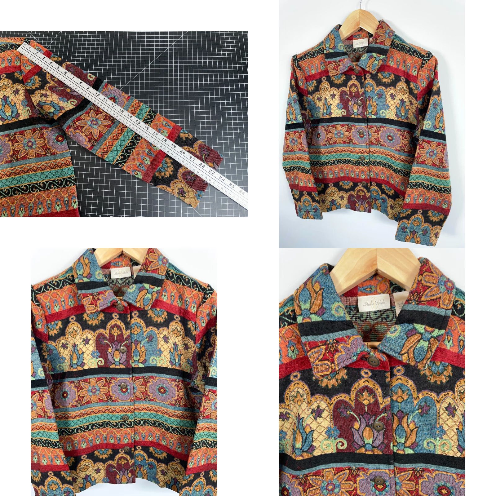 Vintage VINTAGE Studio Works Jacket Women's Large Red Floral Tapestry Geometric Textured Fabric Size L / US 10 / IT 46 - 8 Thumbnail