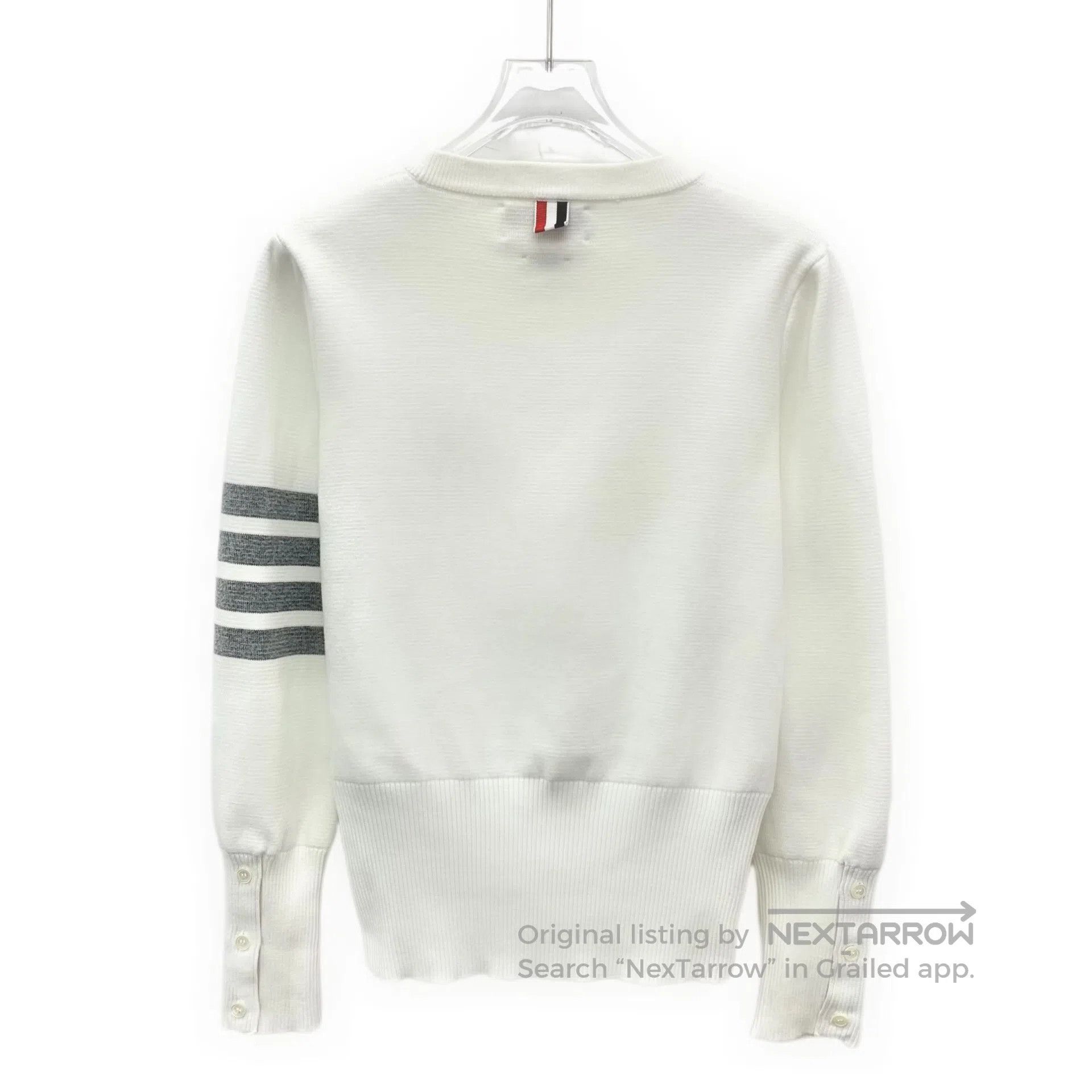 Thom Browne Thom Browne White Classic Four Stripe Cotton Crew Neck Lon Size US XXS / EU 40 - 2 Thumbnail