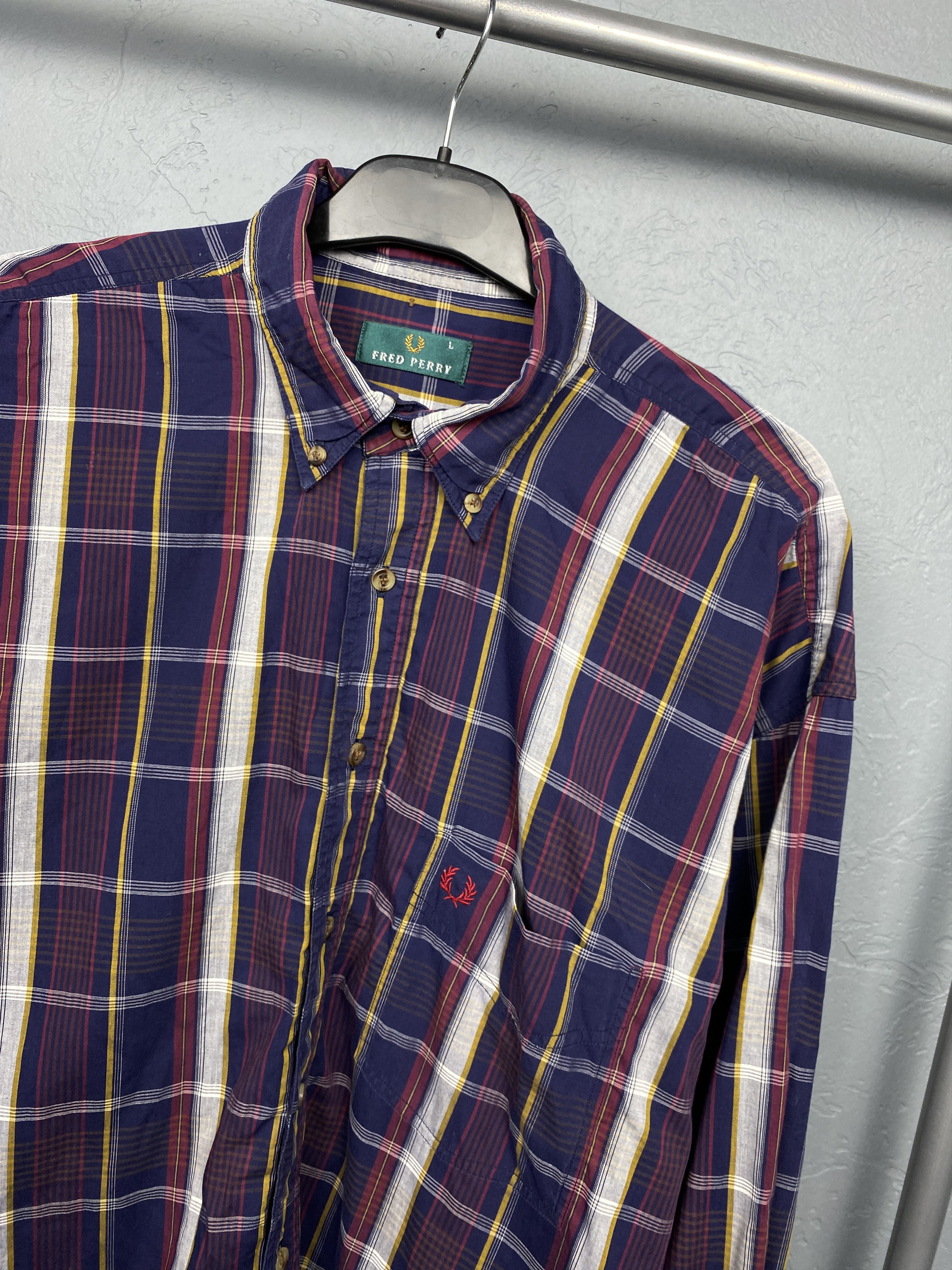 Fred Perry Fred Perry 90s Vintage Mens Long Sleeve Plaid Shirt Size US L / EU 52-54 / 3 - 2 Thumbnail