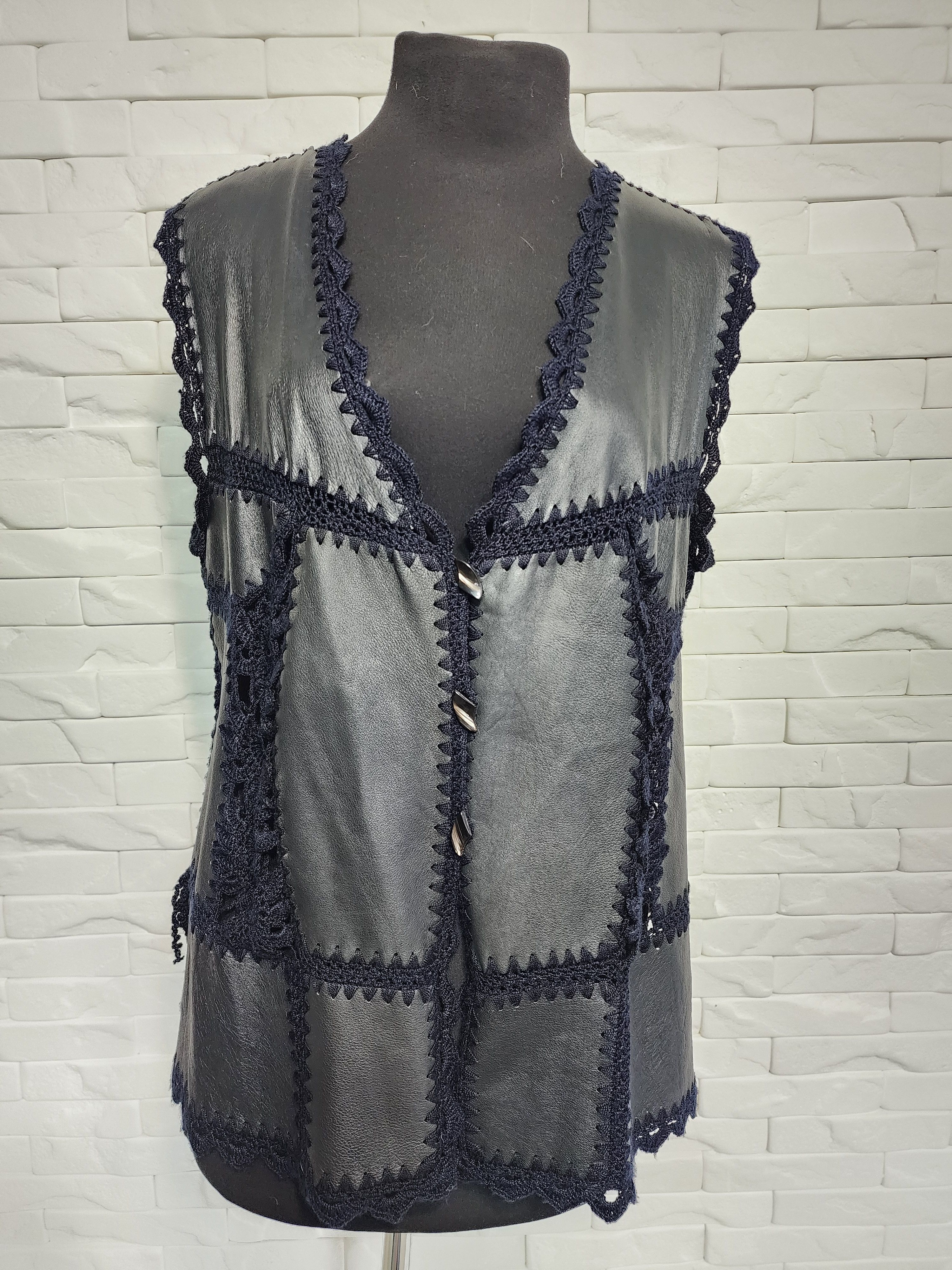 Handmade Black Leather Vest: Button-Up Lightweight Women's Vest Size XL / US 12-14 / IT 48-50 - 1 Thumbnail