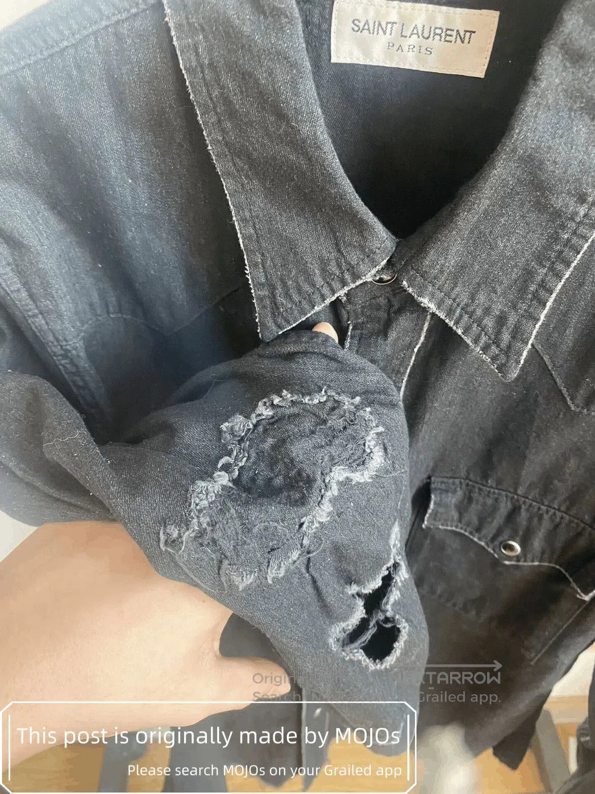 Saint Laurent Paris Saint Laurent Paris 16SS Distressed Patch Denim Shirt mojos Size US M / EU 48-50 / 2 - 6 Thumbnail