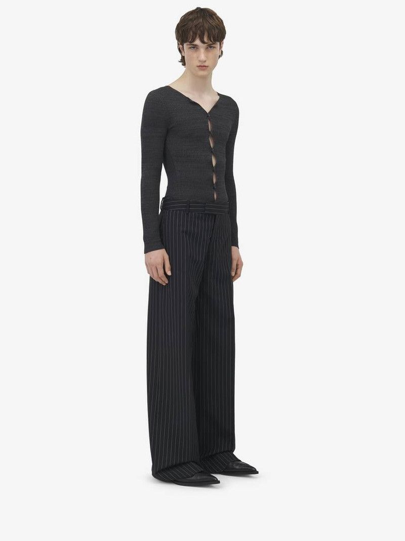 Alexander McQueen o1srvl11e0226 Pinstripe Low Rise Trousers In Black Size US 32 / EU 48 - 3 Thumbnail