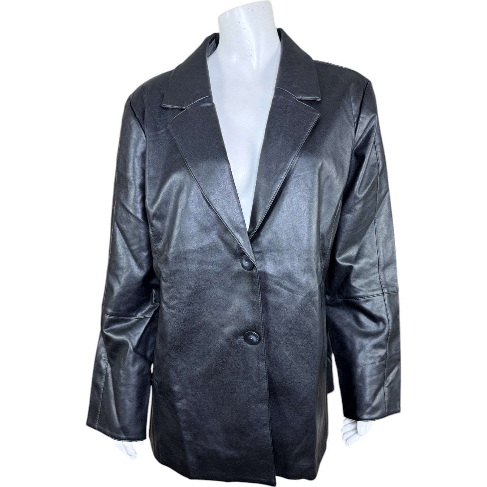 Other Dennis Basso Luxe Faux Leather Jacket Black Large Petite Size S / US 4 / IT 40 - 1 Thumbnail