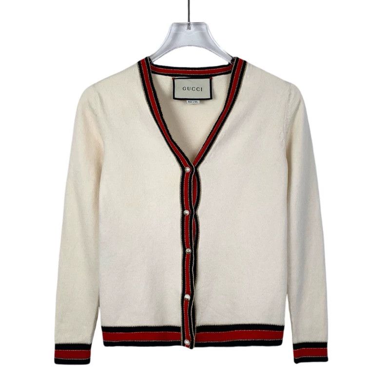 Gucci Gucci Color-blocked V-neck pearl button wool knitted cardig Size US XS / EU 42 / 0 - 1 Thumbnail