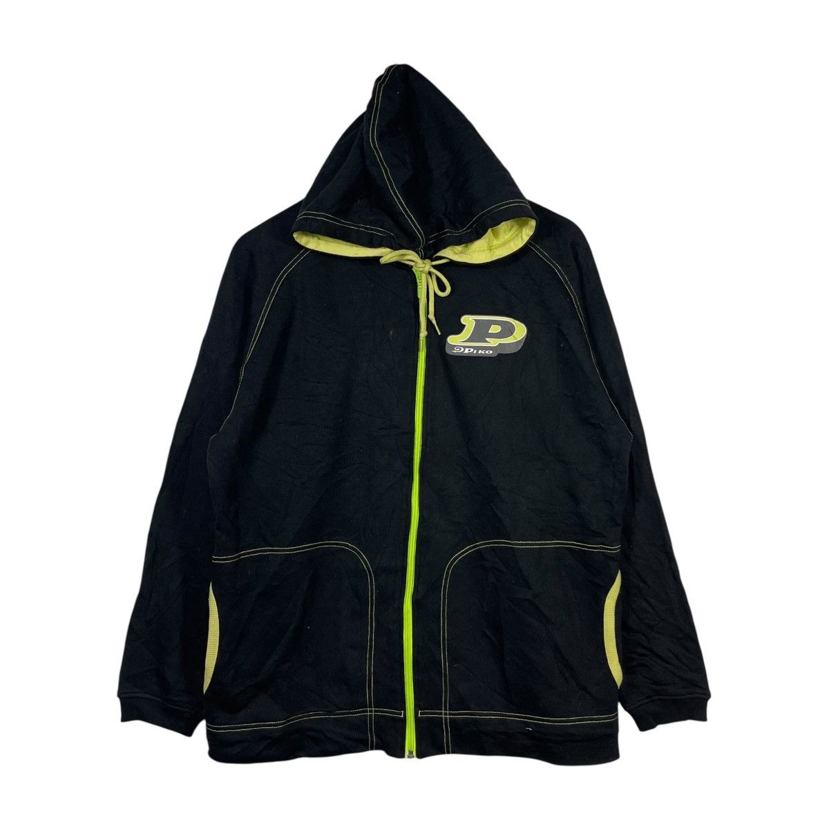 Vintage Piko Sports Full Zip Hoodie Black Lime Contrast Stitch Big Size US M / EU 48-50 / 2 - 1 Thumbnail