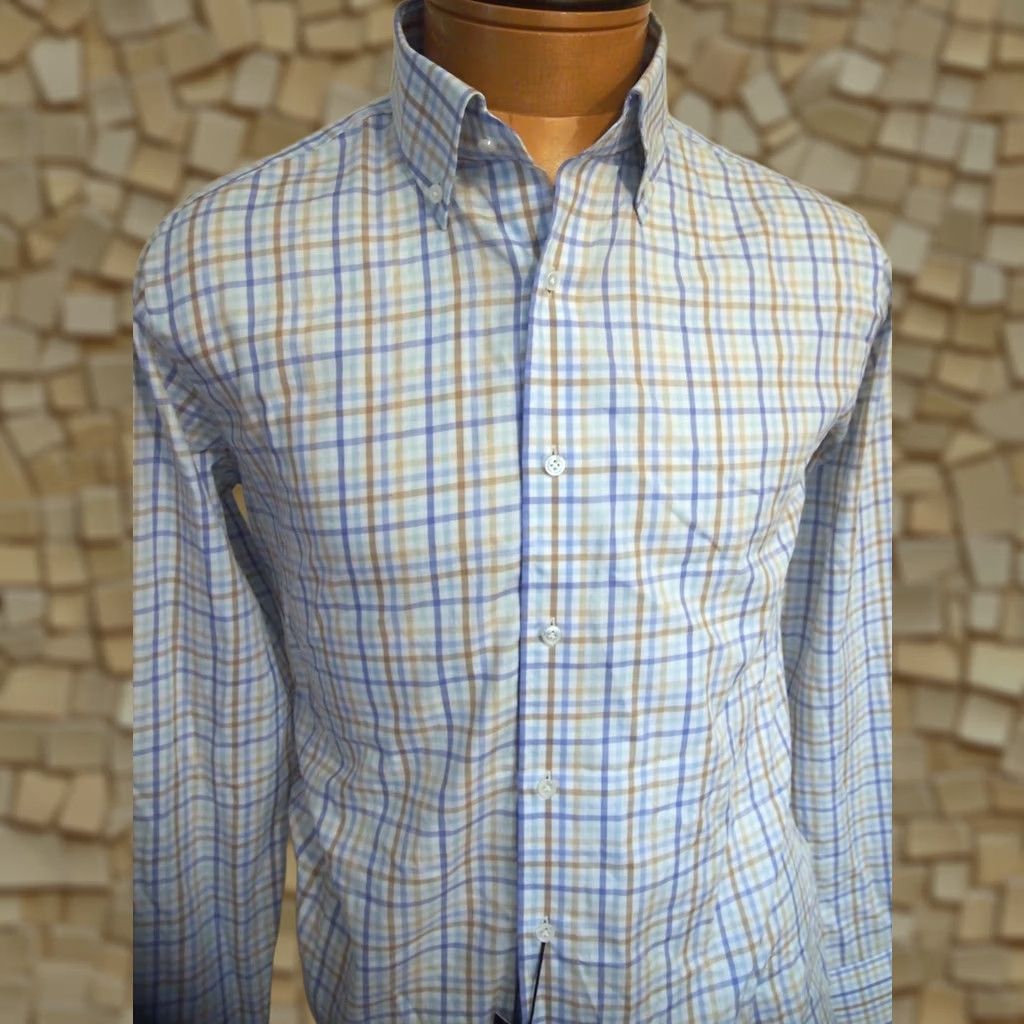 Peter Millar Peter Millar Crown Crafted Sport Shirt Men S Blue Tan Tattersall Check Long Sleeve Button Down Cotton NWT Size US S / EU 44-46 / 1 - 1 Thumbnail