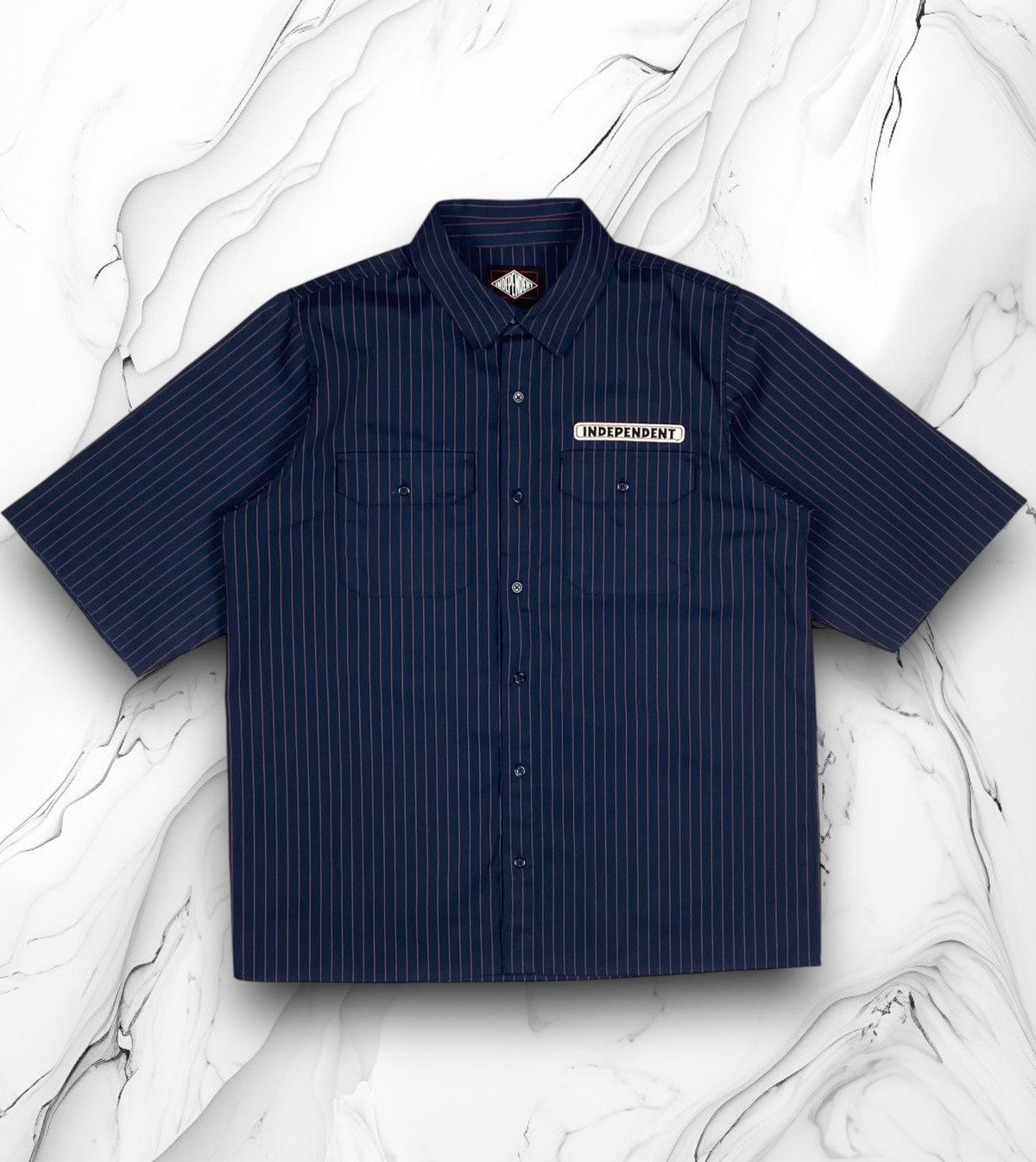 Independent Truck Co. Independent Striped Work Button Up Shorts Sleeves Shirt Size US L / EU 52-54 / 3 - 1 Thumbnail