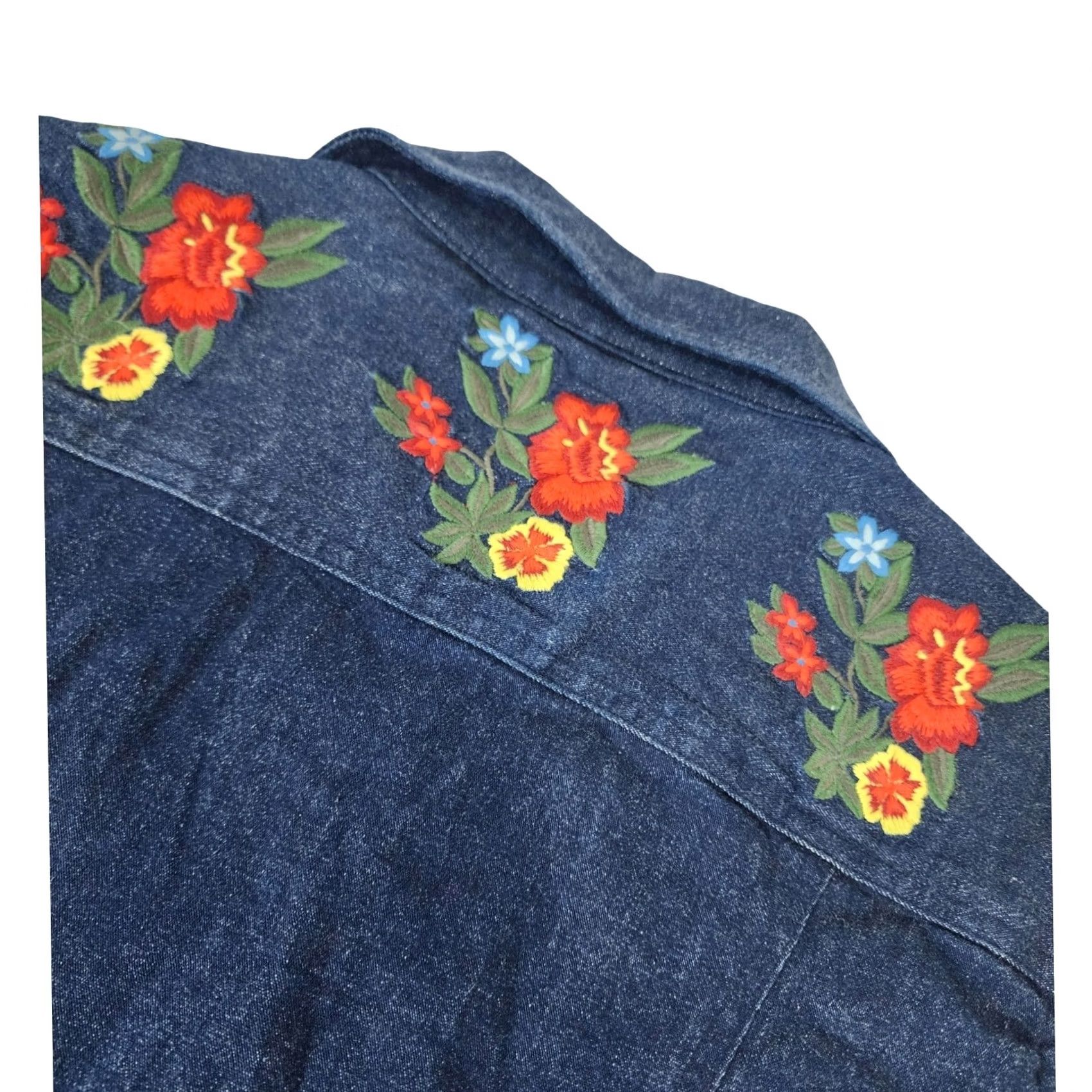 Denime VINTAGE Cervelle Denim Vest Womens Floral Embroidered Button Medium L Blue 90s Size L / US 10 / IT 46 - 7 Thumbnail