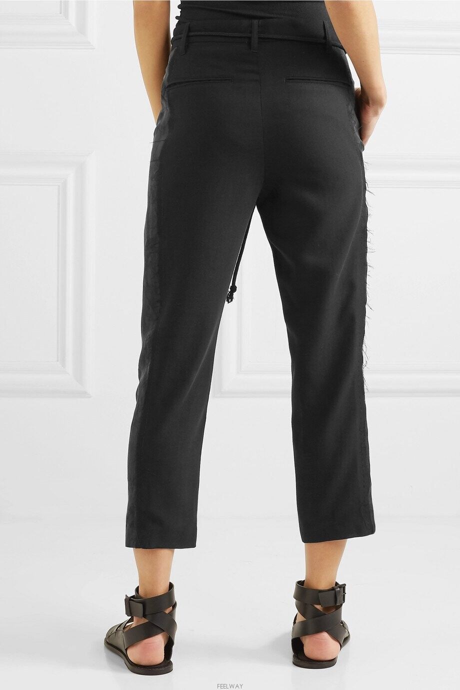 Ann Demeulemeester ANN DEMEULEMEESTER Belted Jacquard-Trimmed Wool Pants Size 27" / US 4 / IT 40 - 2 Thumbnail