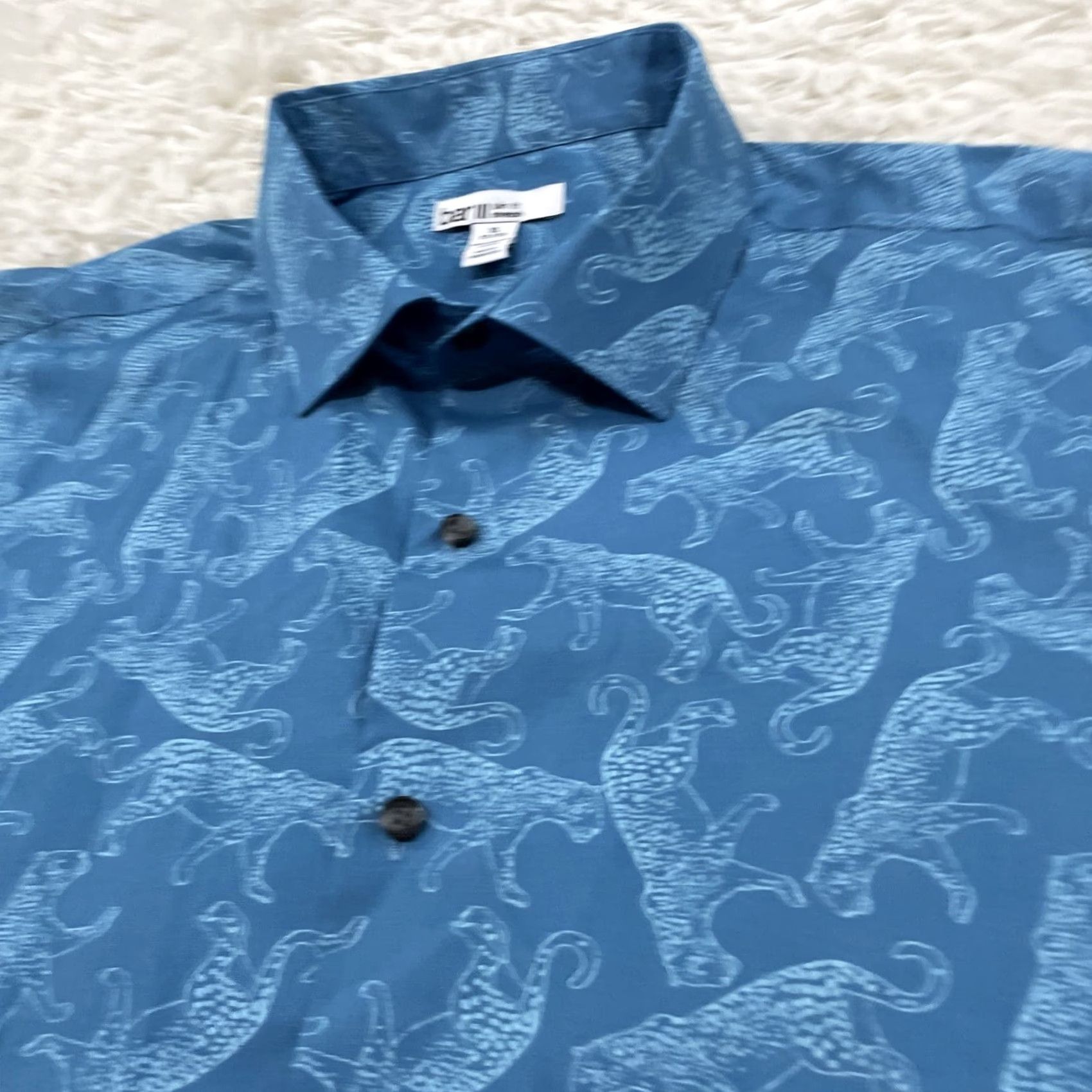 Bar III BAR III JAGUAR Dress Shirt Men XL 17 17.5 Teal Blue Cat Print Button Shirt 50" Size 46R - 5 Thumbnail