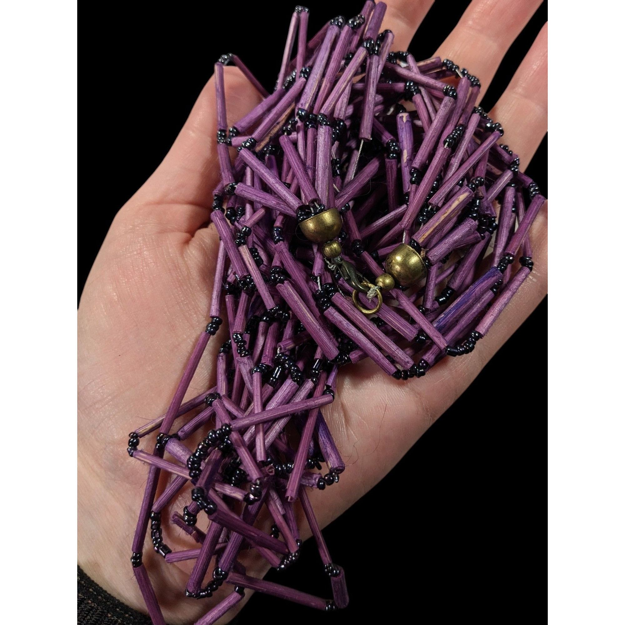 Other Vintage Bohemian Purple Wood And Glass Beaded Multistrand Ne Size ONE SIZE - 6 Thumbnail
