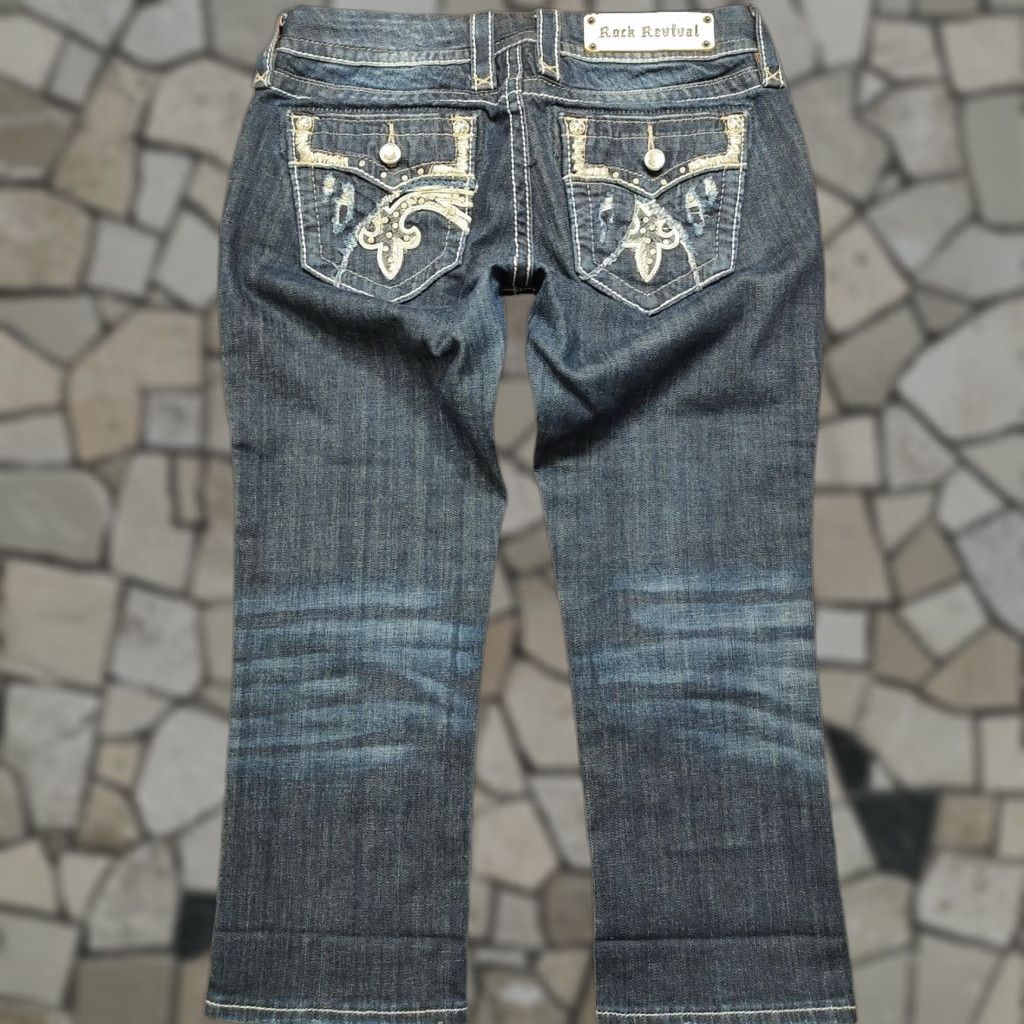 Vintage ROCK REVIVAL Womens Tag 27 Rubella Easy Capri Denim Blue Jeans Distress Pockets Size 27" / US 4 / IT 40 - 1 Thumbnail