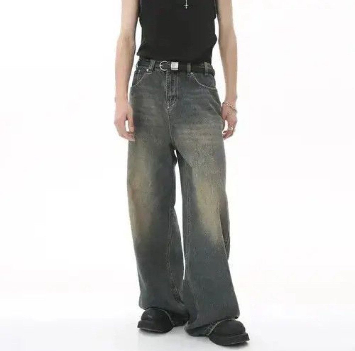 Japanese Brand × Jean Crash Vintage Distressed Loose Wide Leg Mopping Jeans Size US 31 - 4 Thumbnail