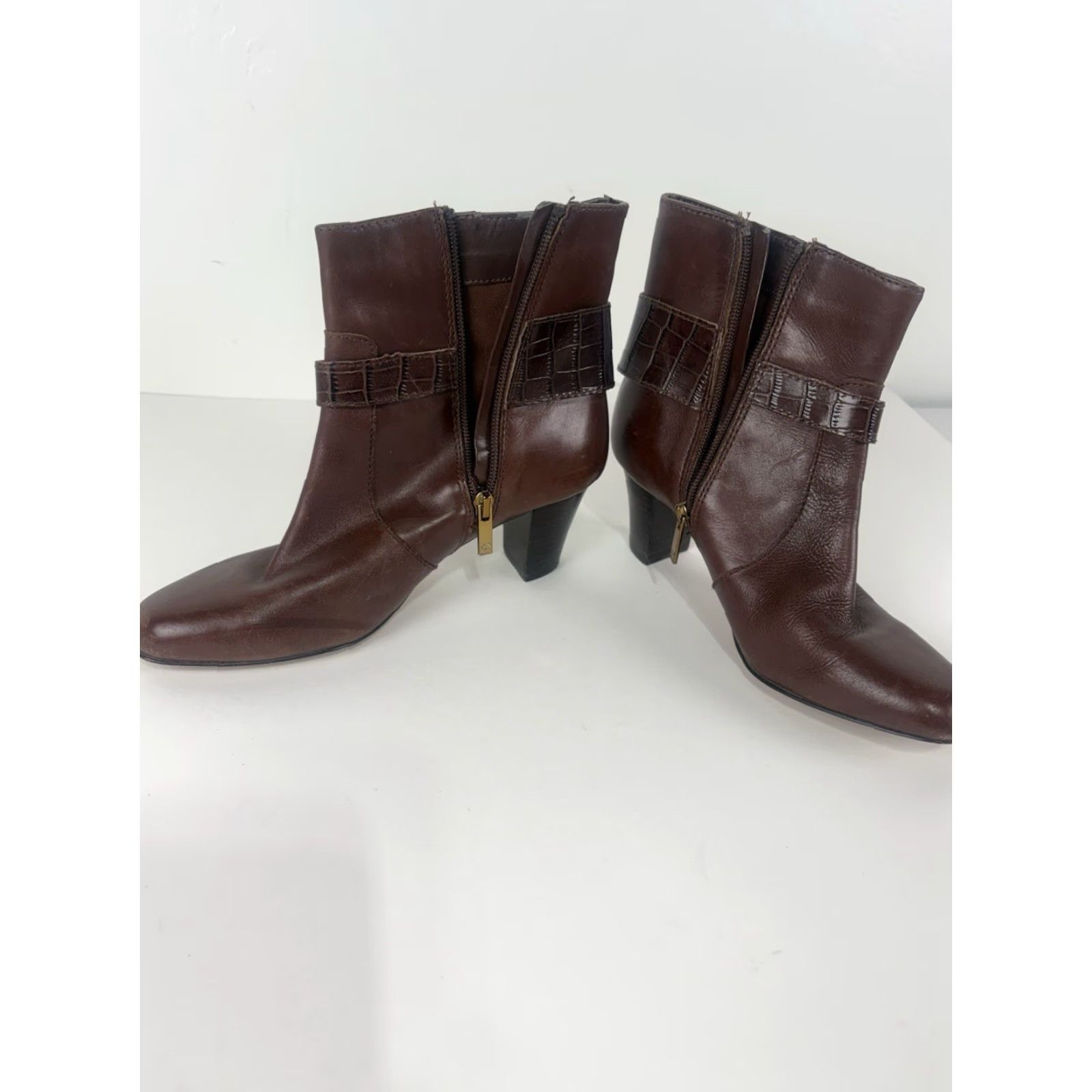 Anne Klein Anne Klein Gansee Brown Leather Boots 2.5in Chunky Heel Womens Size 6M Size US 6 / IT 36 - 2 Thumbnail