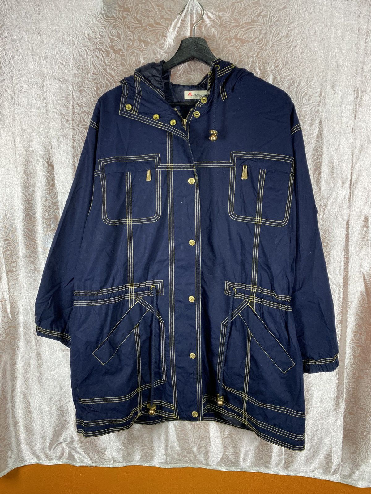 Andreluciano Andre Luciano Navy Hooded Jacket Gold Stitching Windbreaker Size US M / EU 48-50 / 2 - 3 Thumbnail