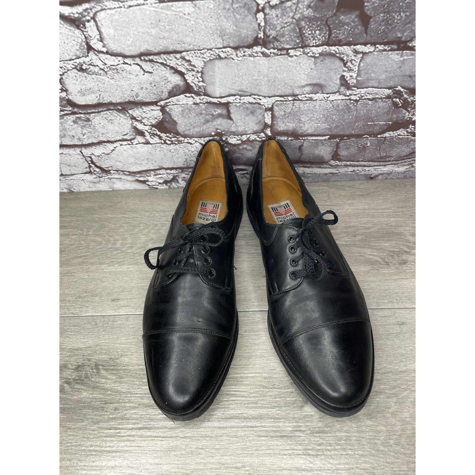 Other Michel Lazardi Black Leather Cap Toe Oxfords Lace Shoes Men Size US 11.5 / EU 44-45 - 19 Thumbnail