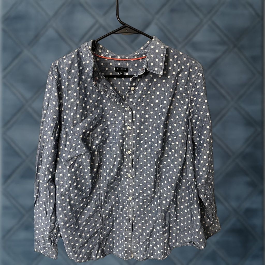 Talbots Talbots Shirt 18W Top Cotton Polka Dot Long Sleeves Button Up Size XXL / US 16-18 / IT 52-54 - 1 Thumbnail
