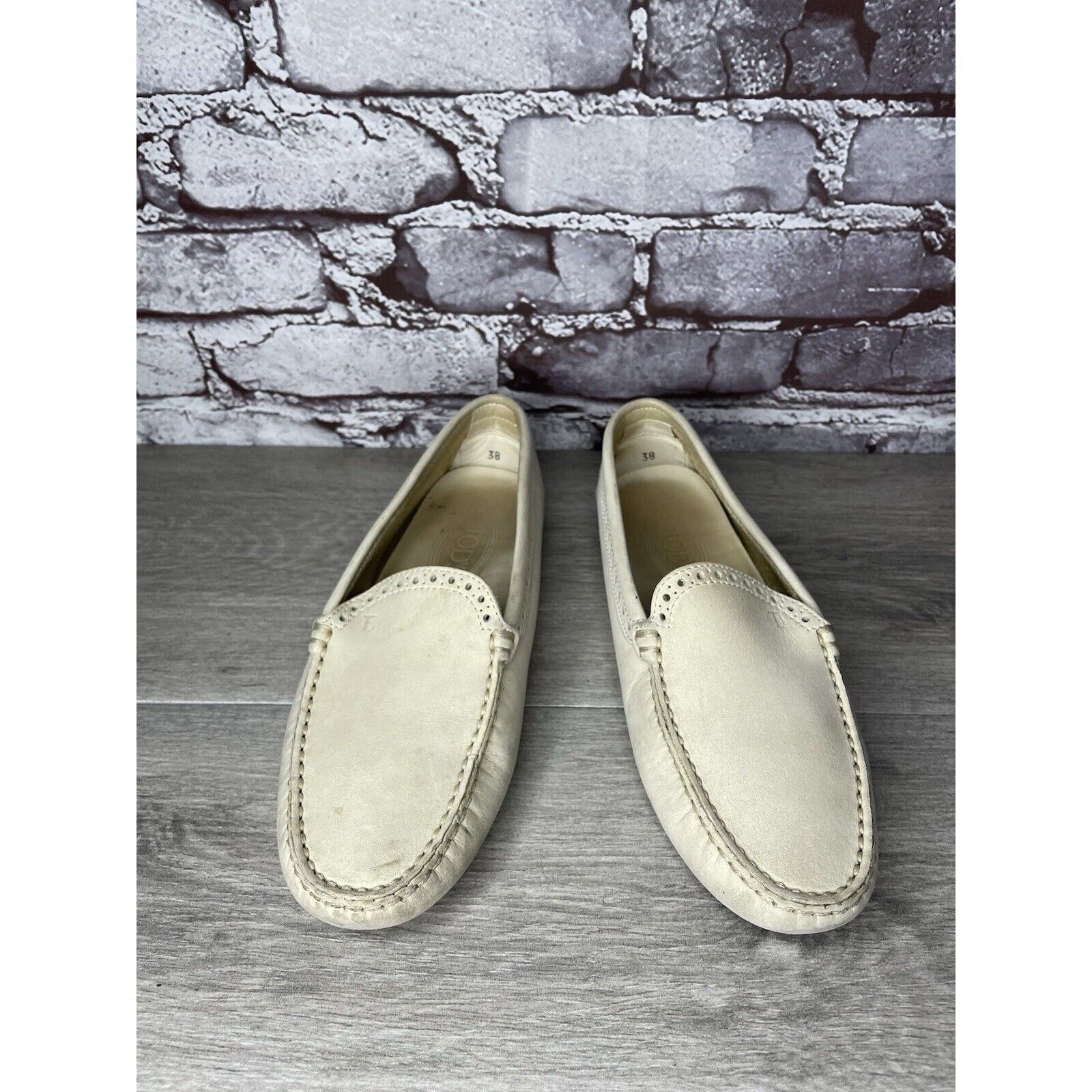 Tod's TOD'S Ivory Off White Suede Leather Moc Loafers Driving Shoe Size US 8 / IT 38 - 12 Thumbnail