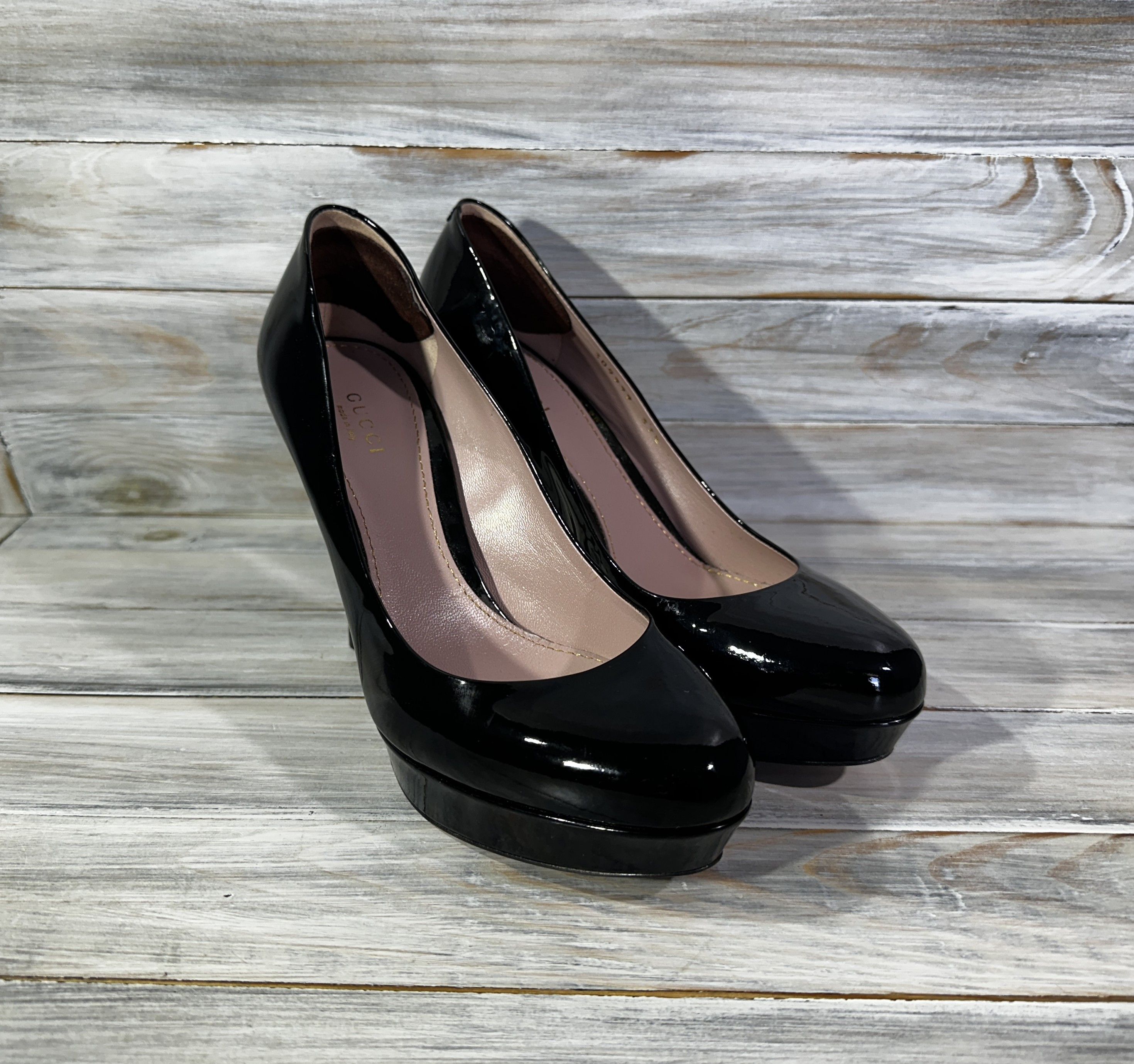 Gucci × Leather Gucci Patent Leather Heels Women's Shoes Black Made In Italy Size US 7.5 / IT 37.5 - 2 Thumbnail