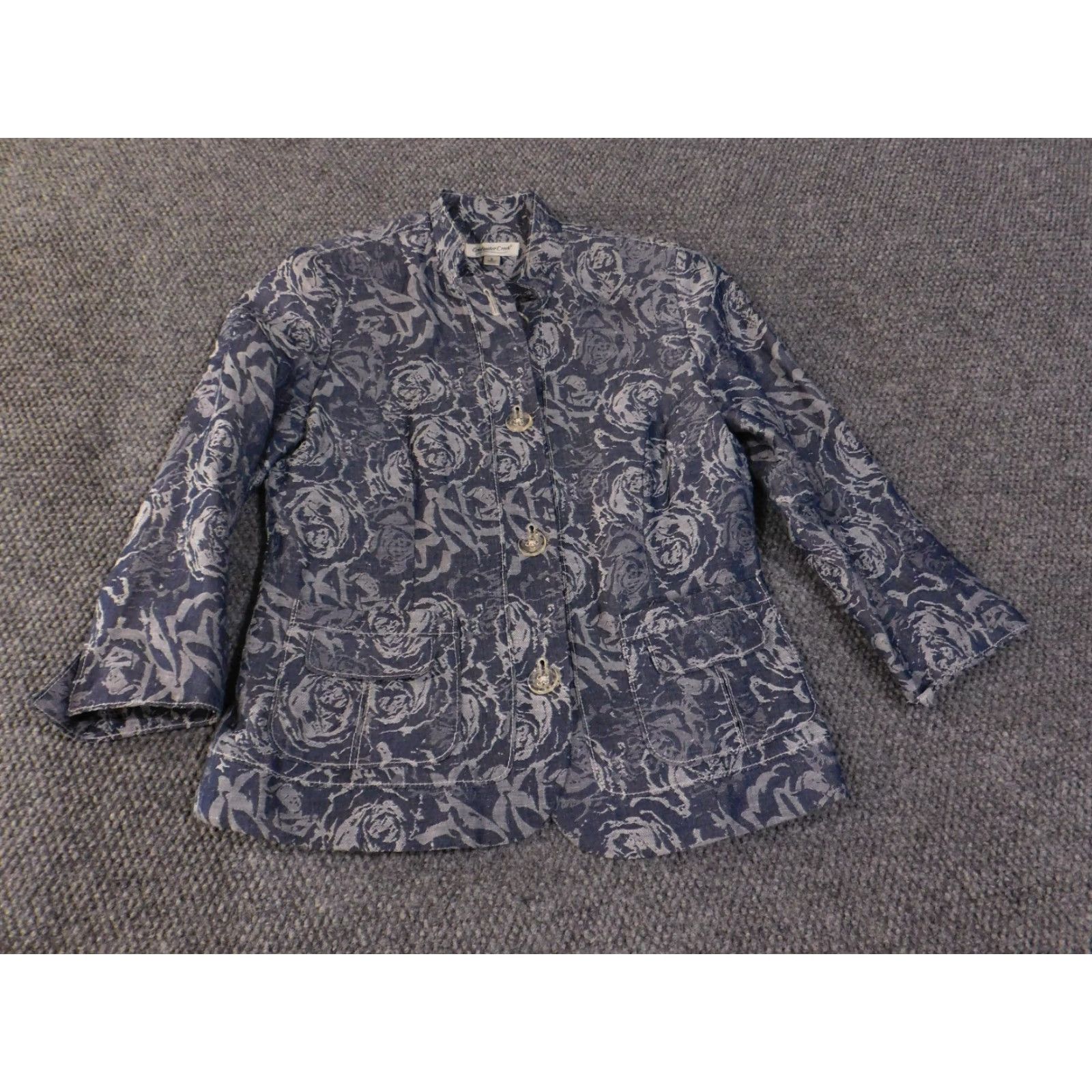 Coldwater Creek Coldwater Creek Blazer Womens 6 Blue Floral Linen Blend Button Front Jacket Size M / US 6-8 / IT 42-44 - 3 Thumbnail