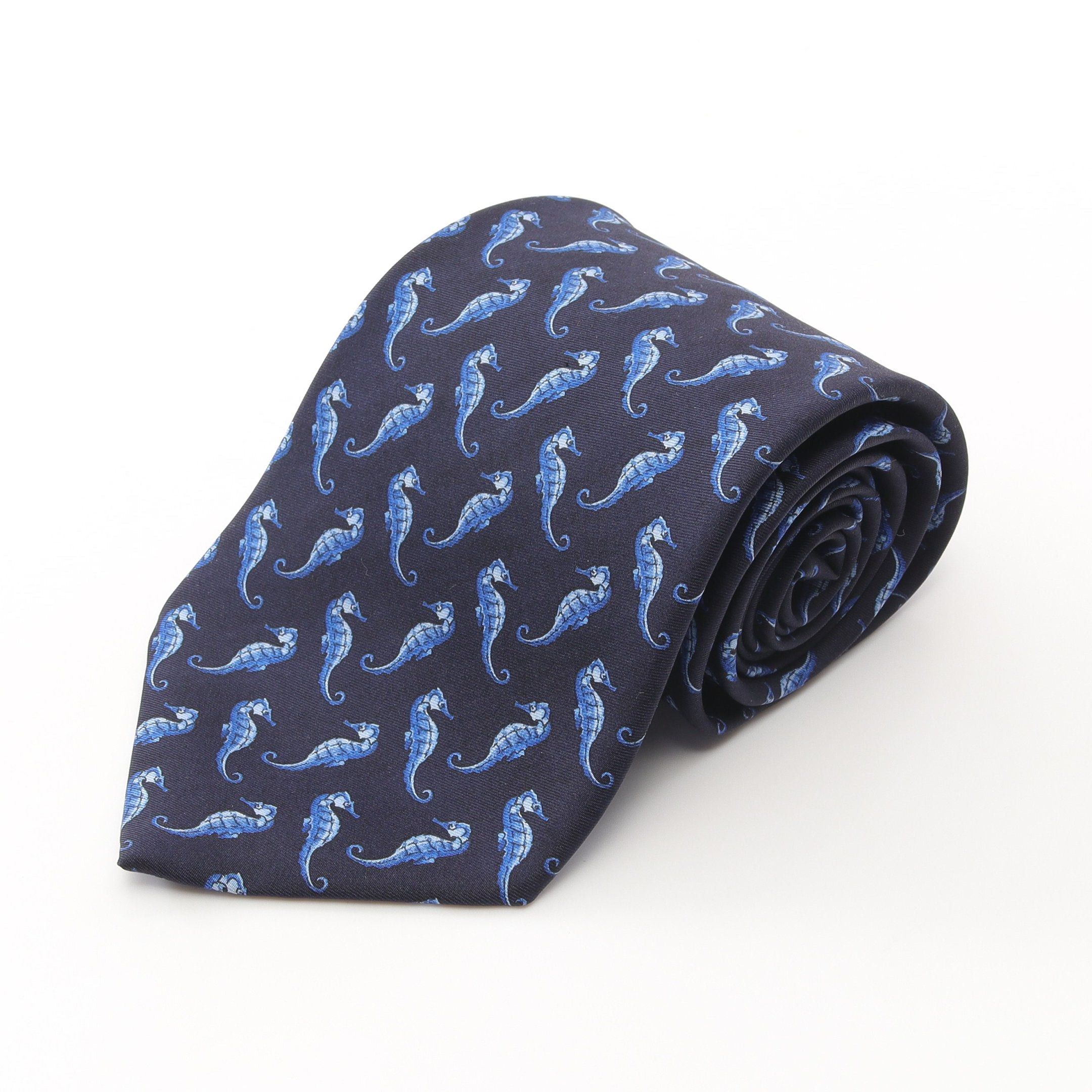Tiffany & Co. Tiffany Co Tie Seahorse All-Over Pattern Silk Navy Blue Size ONE SIZE - 1 Thumbnail