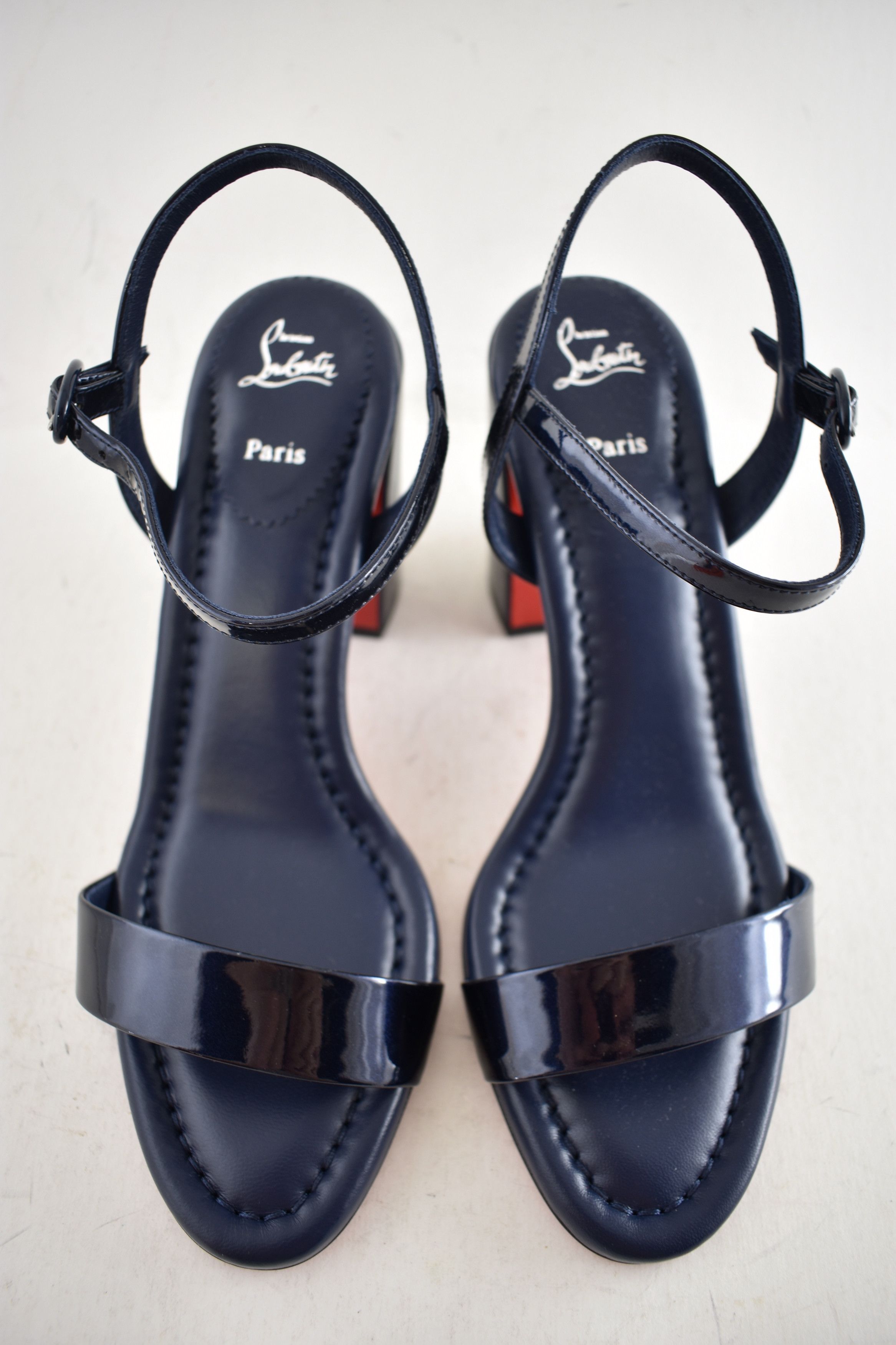 Christian Louboutin Miss Jane Sandal 85 Zaffiro Blue Ankle Strap Block Heel 40 Size US 10 / IT 40 - 8 Thumbnail