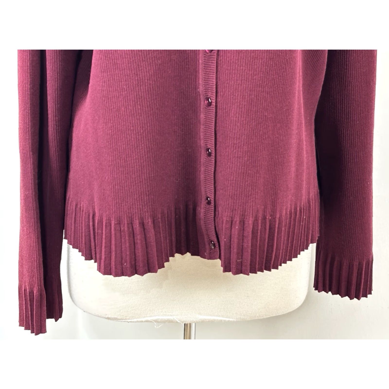 Coldwater Creek VINTAGE Coldwater Creek Cardigan Sweater Women XL Burgundy Silk Blend Pleated Trim V-Neck Long Sleeve Knit Cardigan Womens Size XL Size XL / US 12-14 / IT 48-50 - 6 Thumbnail