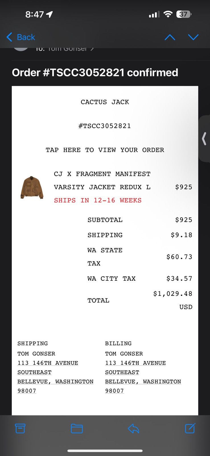 Fragment Design Travis Scott x Fragment Design “Manifest” Varsity Jacket Size US L / EU 52-54 / 3 - 6 Thumbnail