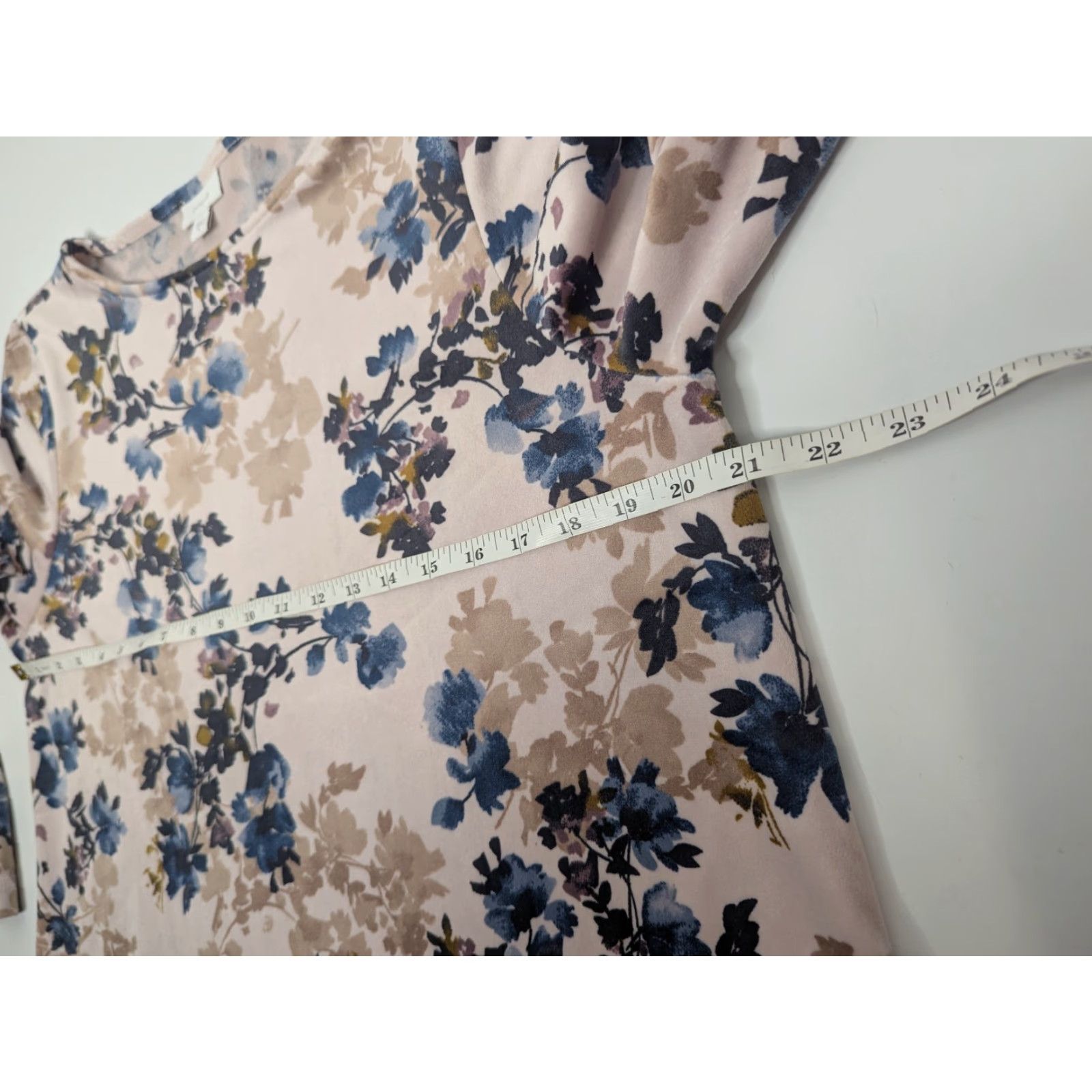 J. Jill J. Jill Pullover Long Sleeve Tunic Top M Dusty Rose Blue Floral Velour Women Shirt Size M / US 6-8 / IT 42-44 - 6 Thumbnail