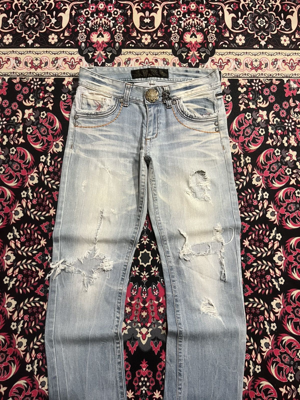If Six Was Nine ⚡️Insane⚡️Vintage Japanese Brand Red Pepper Destroy Blue Jeans Size US 28 / EU 44 - 3 Thumbnail