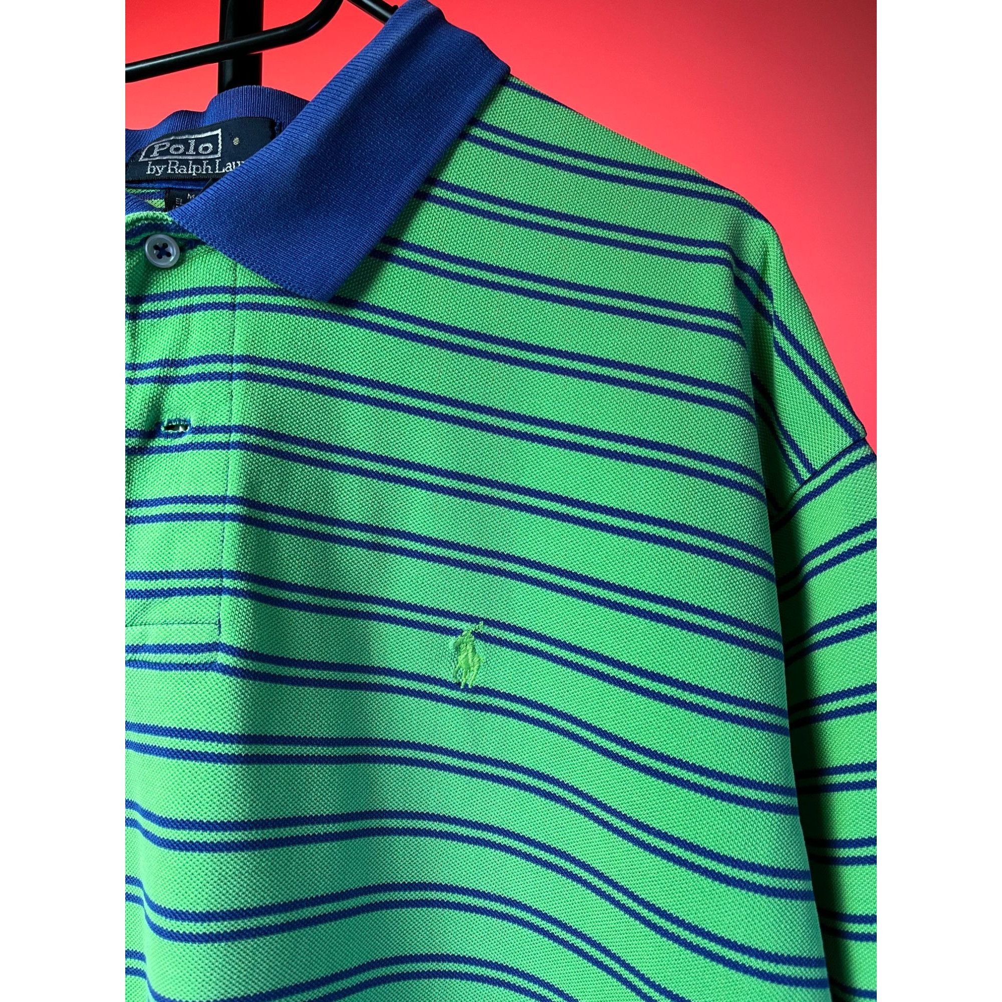 Ralph Lauren × Vintage Vintage Ralph Lauren Polo Shirt Green Blue Stripe XL USA Size US XL / EU 56 / 4 - 2 Thumbnail