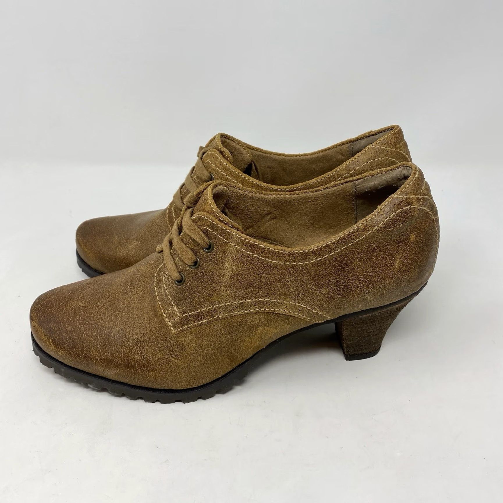 Vintage SoftWalk Bootie Womens 8.5 Distressed Brown Leather Heeled Cushioned Lace Up Size US 9 / IT 39 - 3 Thumbnail