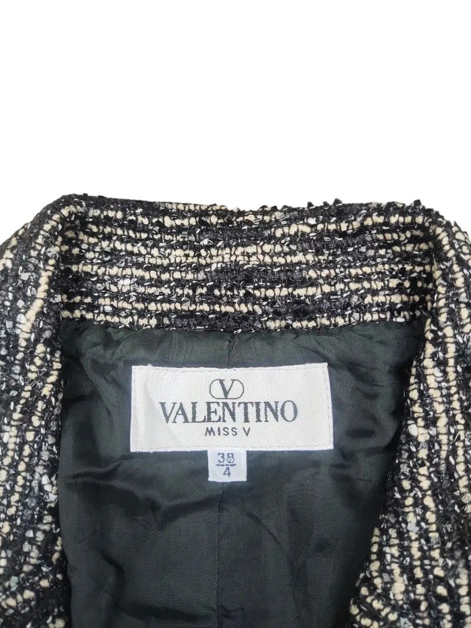 Valentino × Vintage Valentino Miss V Metallic Black White Wool Blazer Size XS / US 0-2 / IT 36-38 - 5 Thumbnail